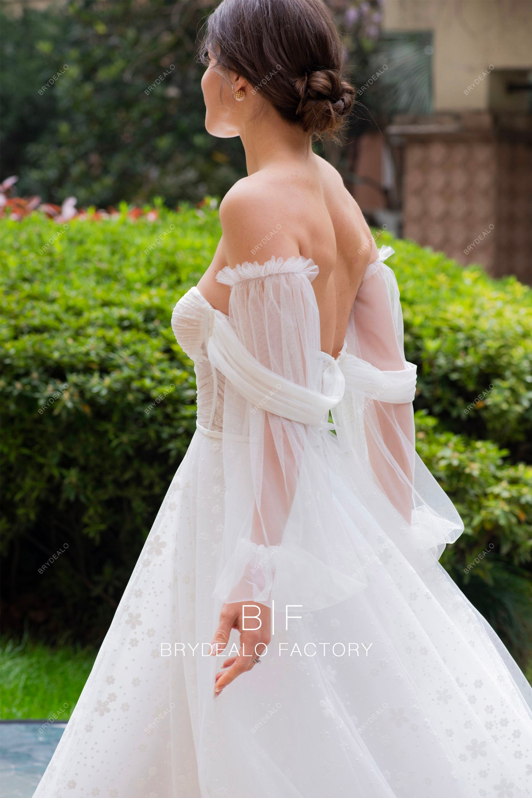 bubble sleeve shimmery floral princess wedding dress