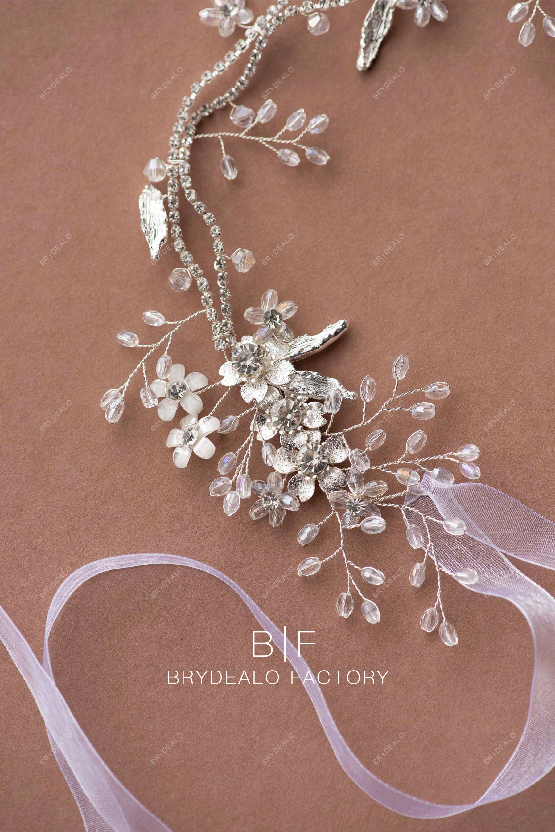rhinestone chain alloy flower bridal headpiece for sale
