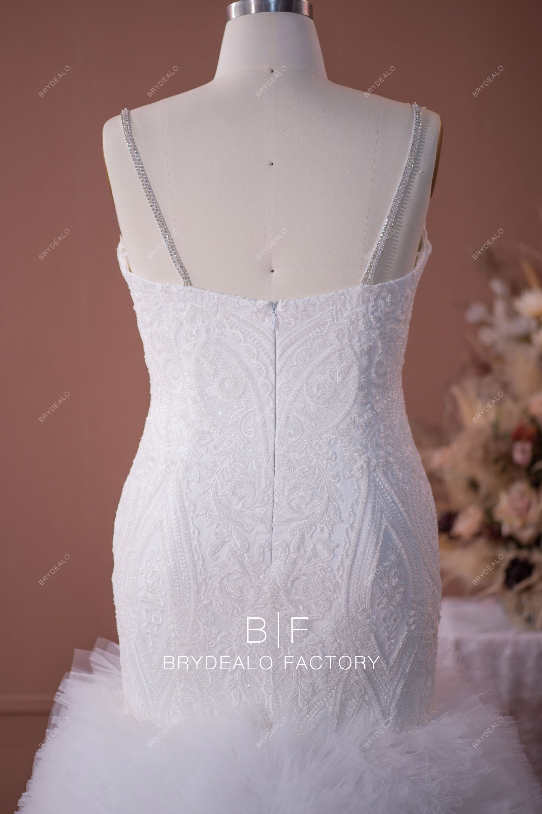 rhinestoned strap celebrity beaded lace wedding gown
