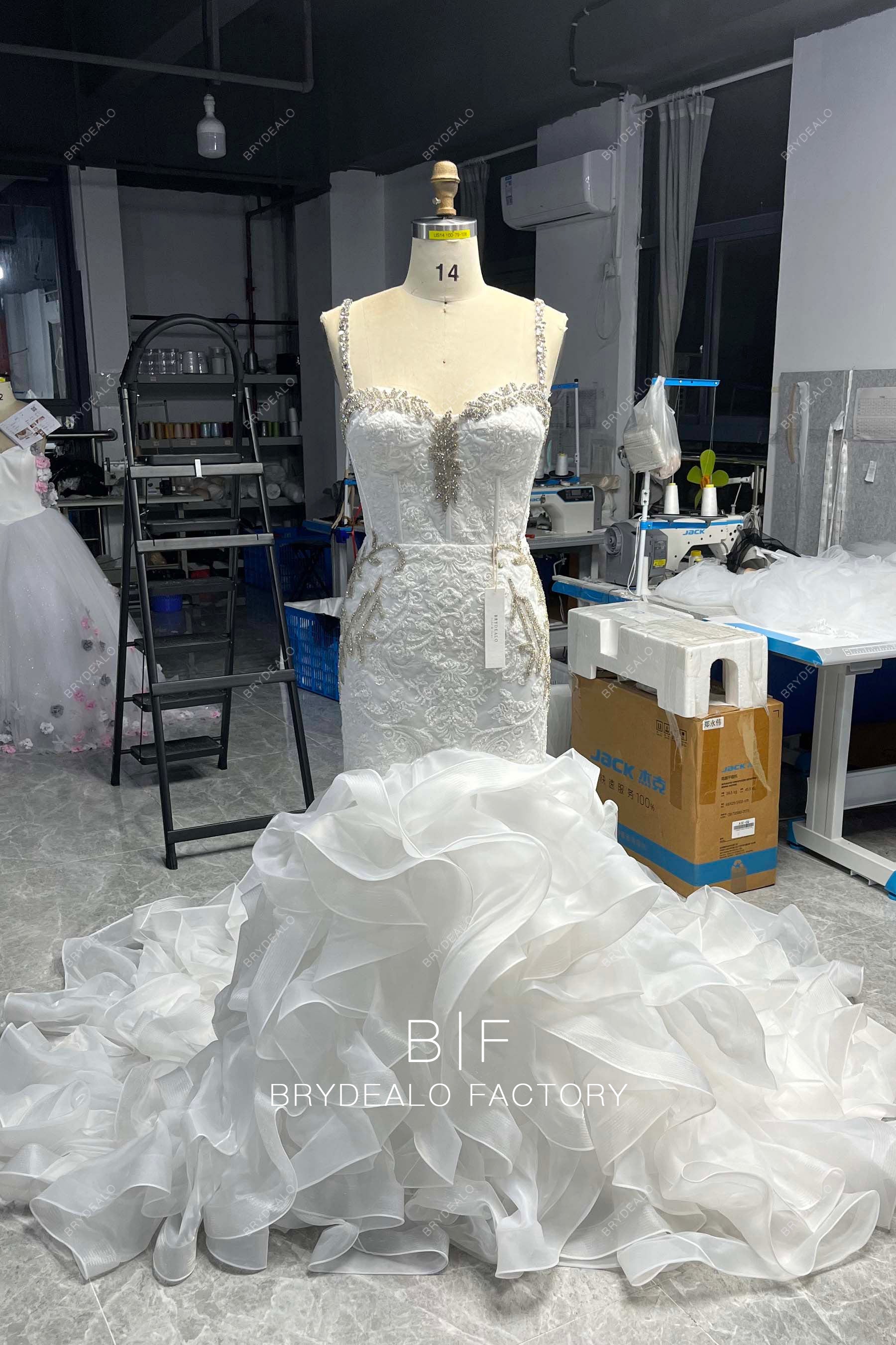 designer lace organza mermaid long wedding dress