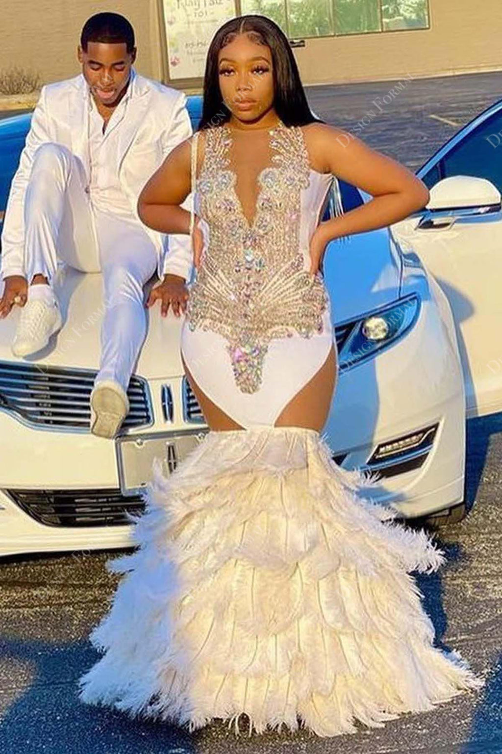 Evening Dresses Long Dress With Feathers At Bottom Modest Halter