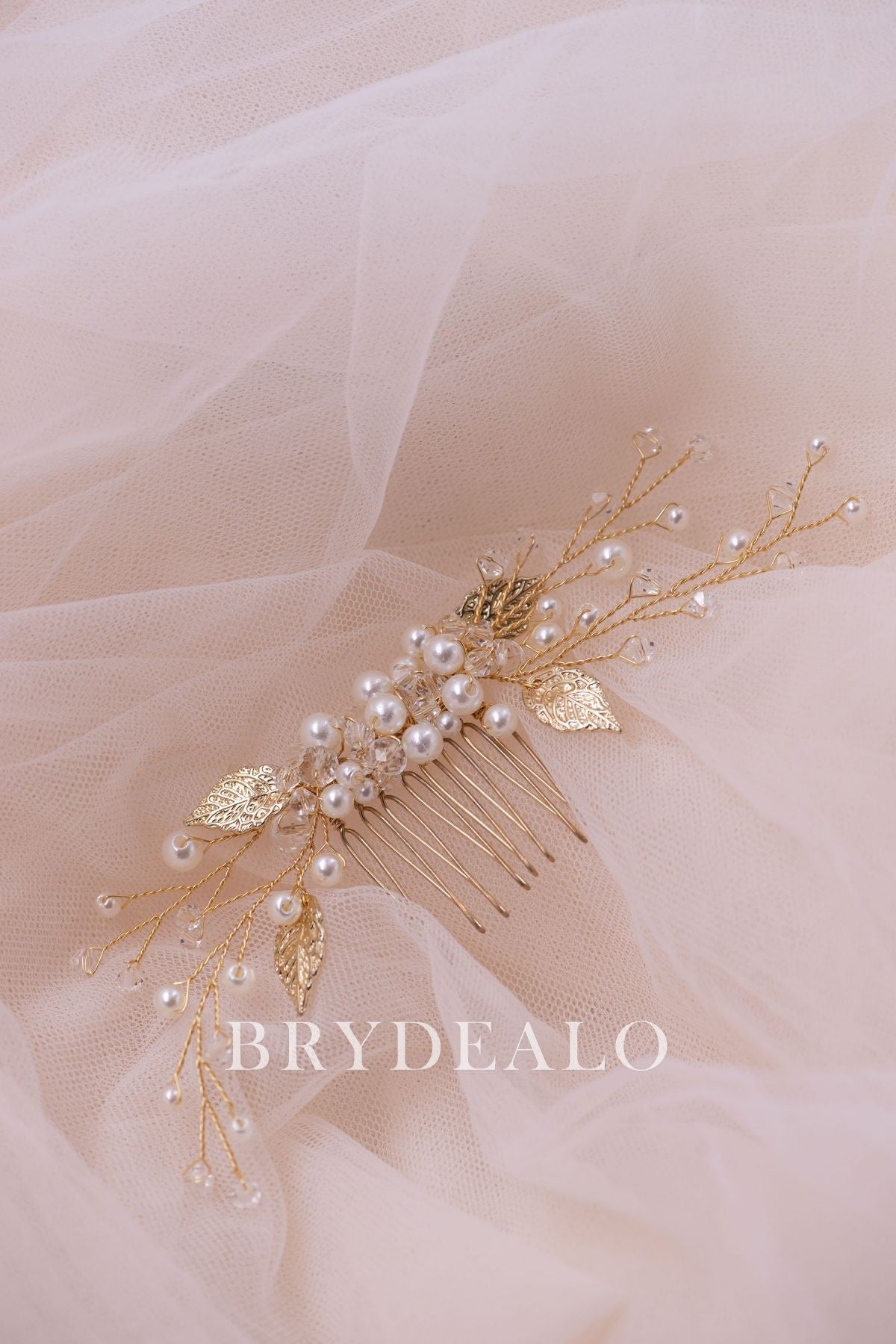 Pearls Rhinestones Gold Bridal Comb for sale