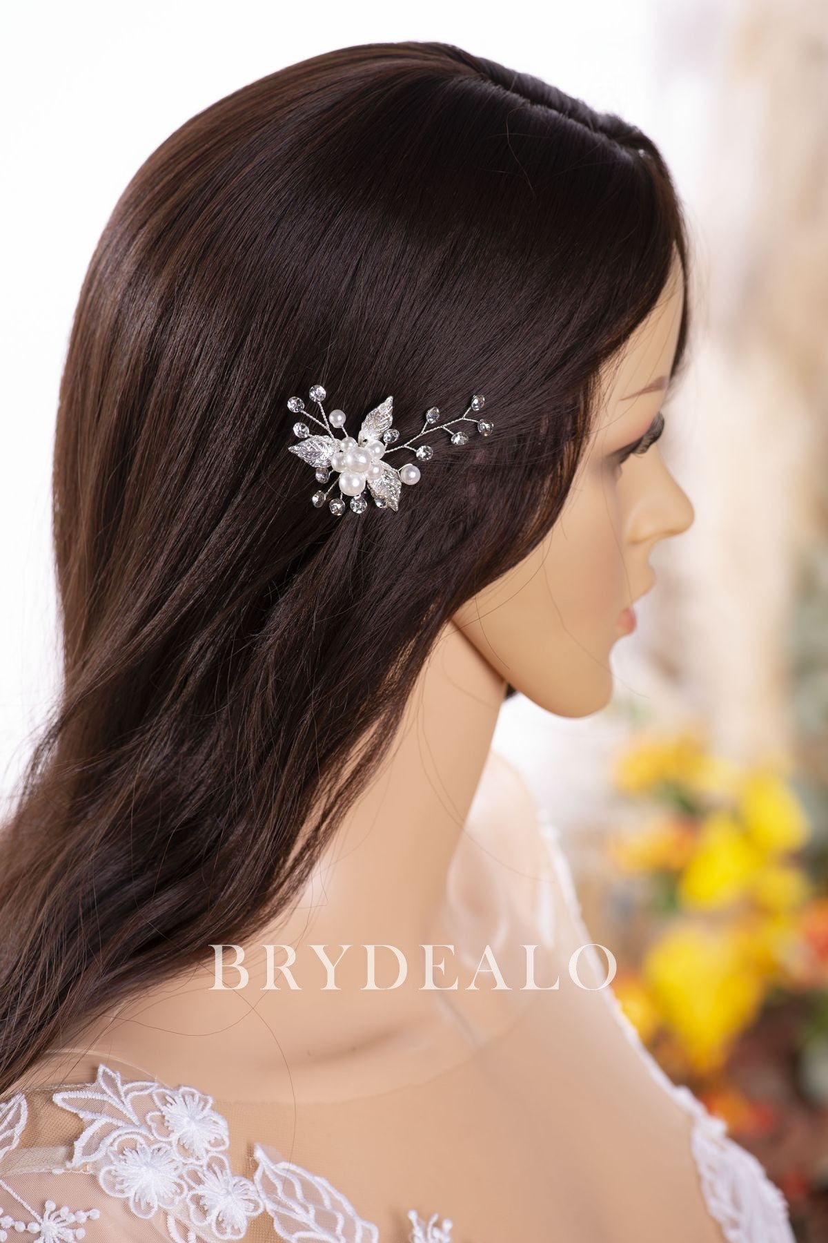 Best Rhinestones Pearls Leaf Hair Clip Online