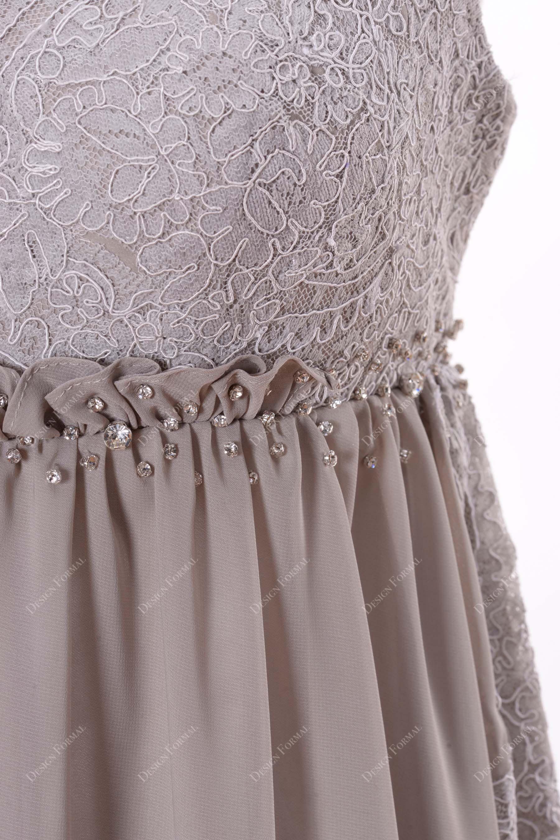 rhinestones pleated silver chiffon bridal dress