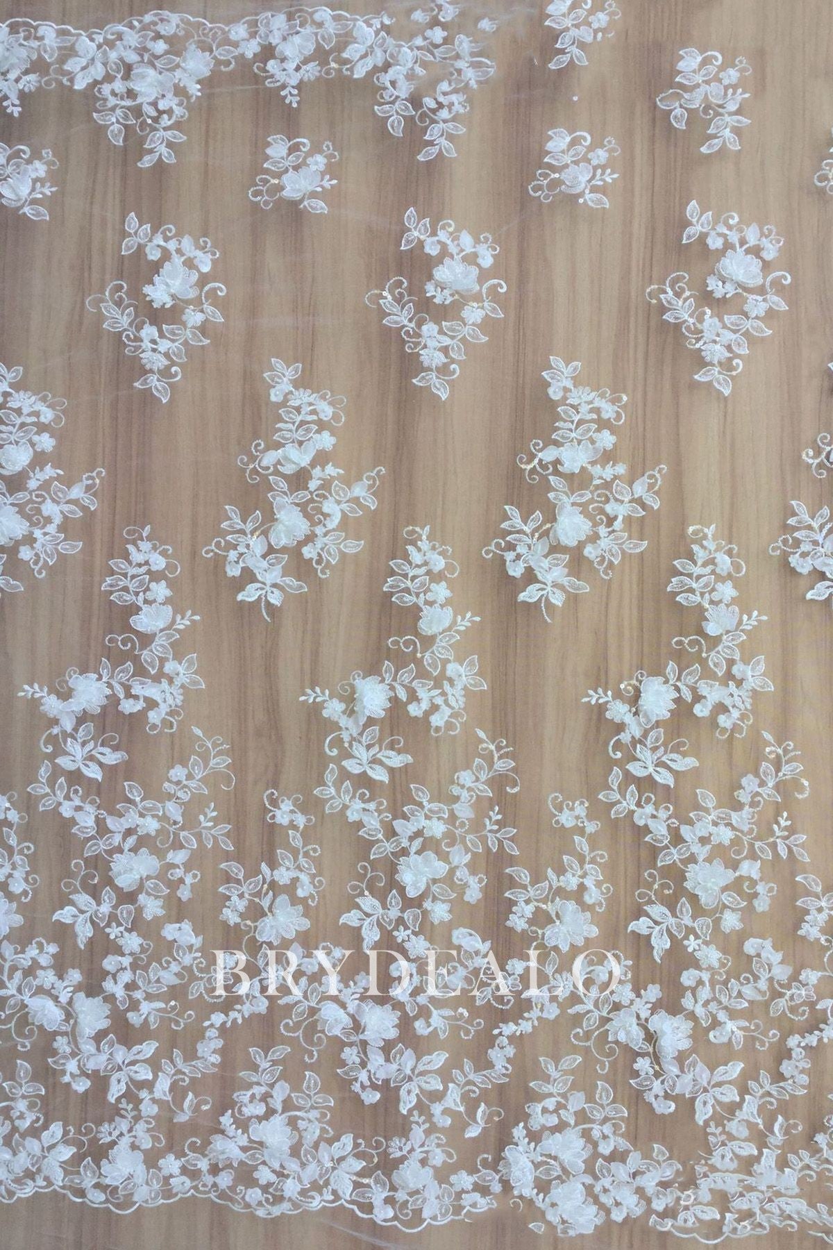Beaded Flower  Double Border Lace Fabric for dresses