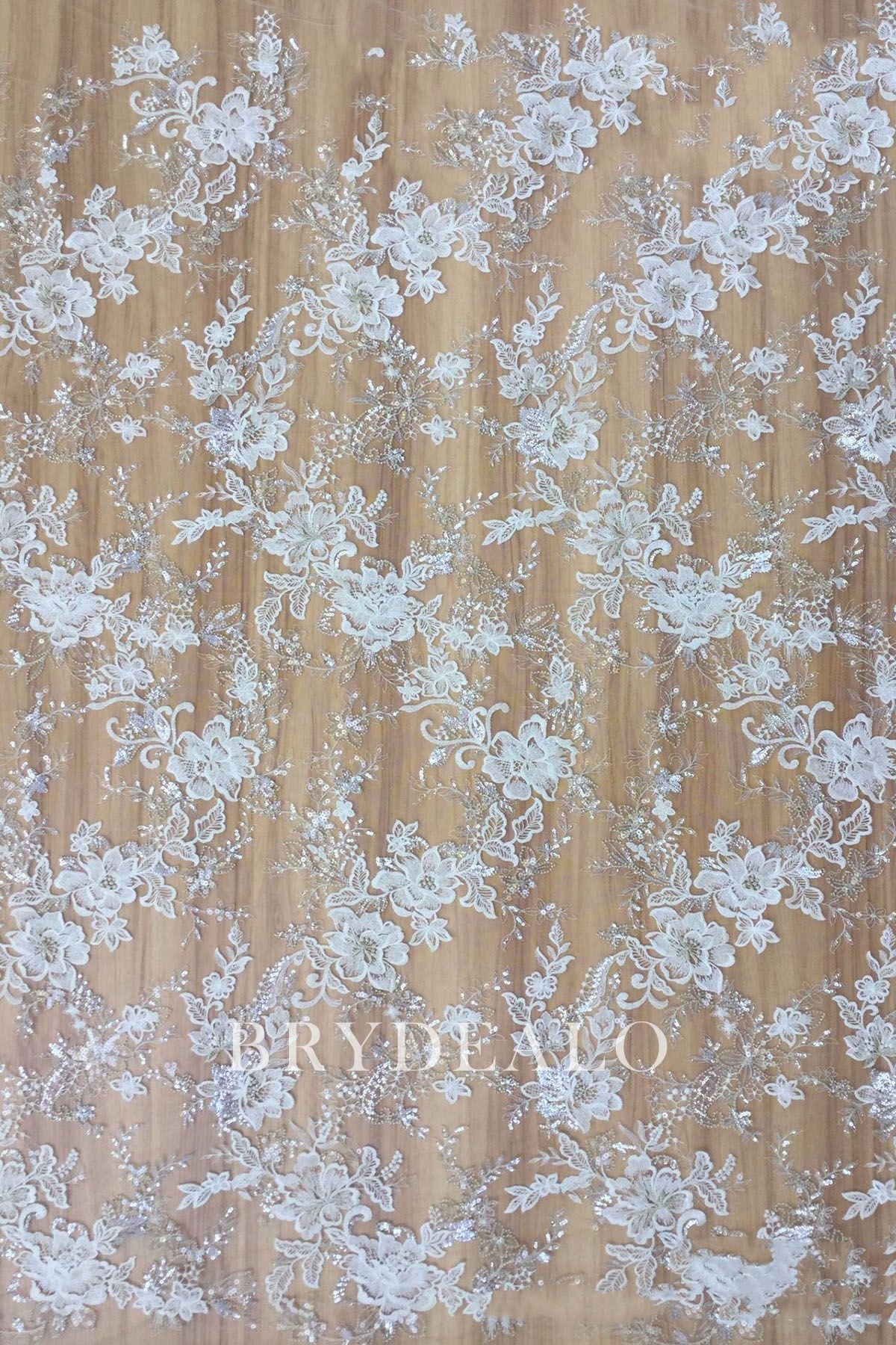 Romantic Flower Embroidered Lace Fabric for sale