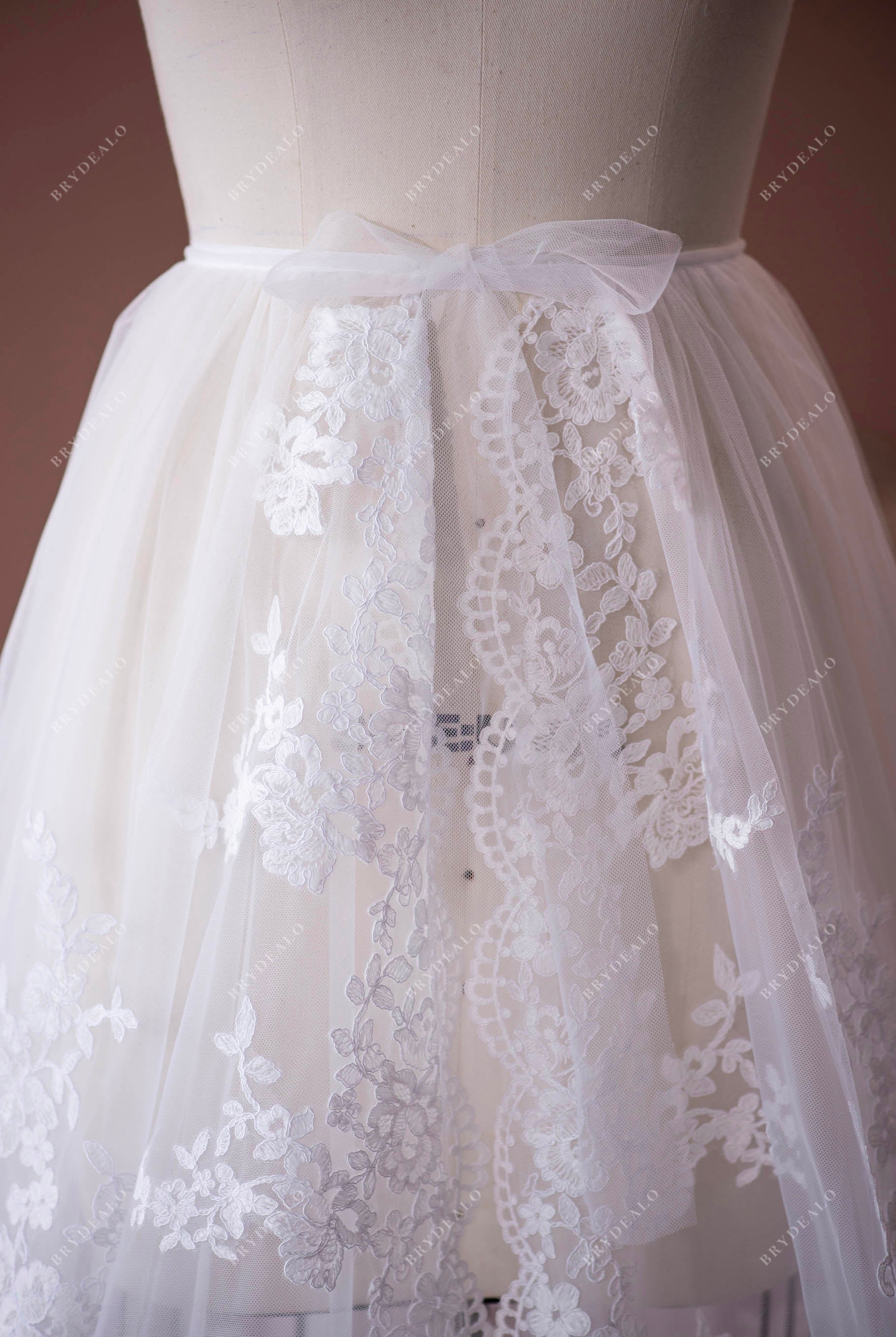 romantic flower lace tulle bridal overskirt sash closure