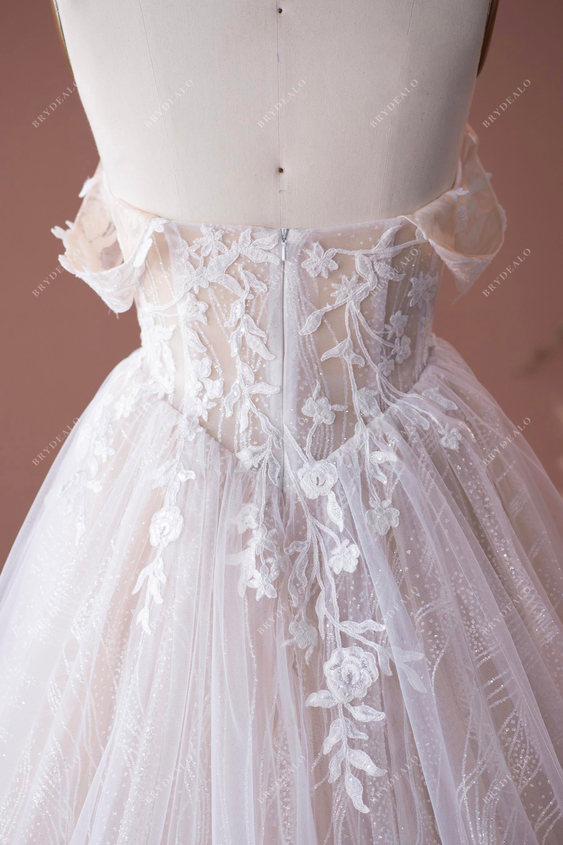 Shimmery Lace Champagne Off-shoulder Bridal Dress