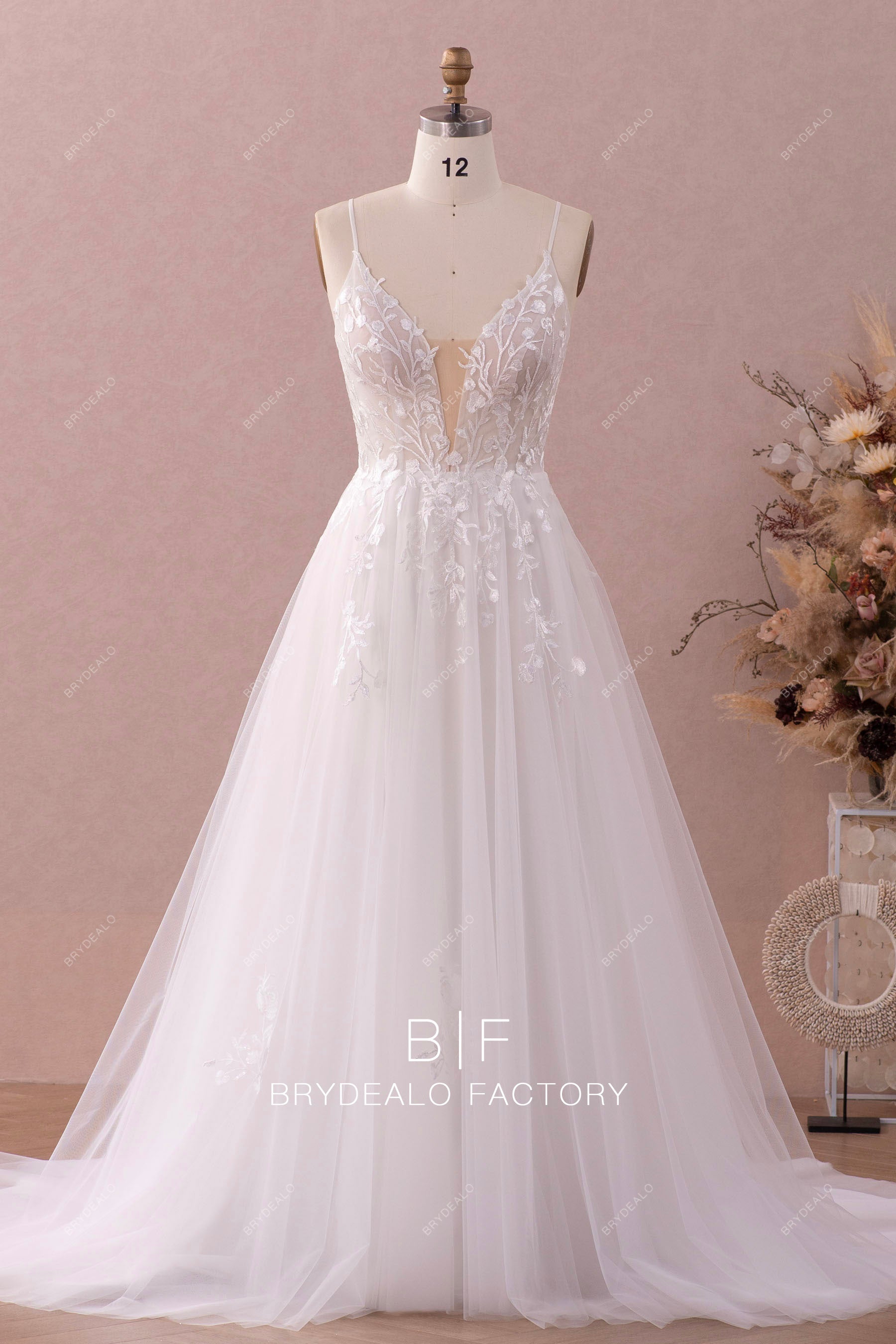 floral embroidered lace tulle spring wedding dress