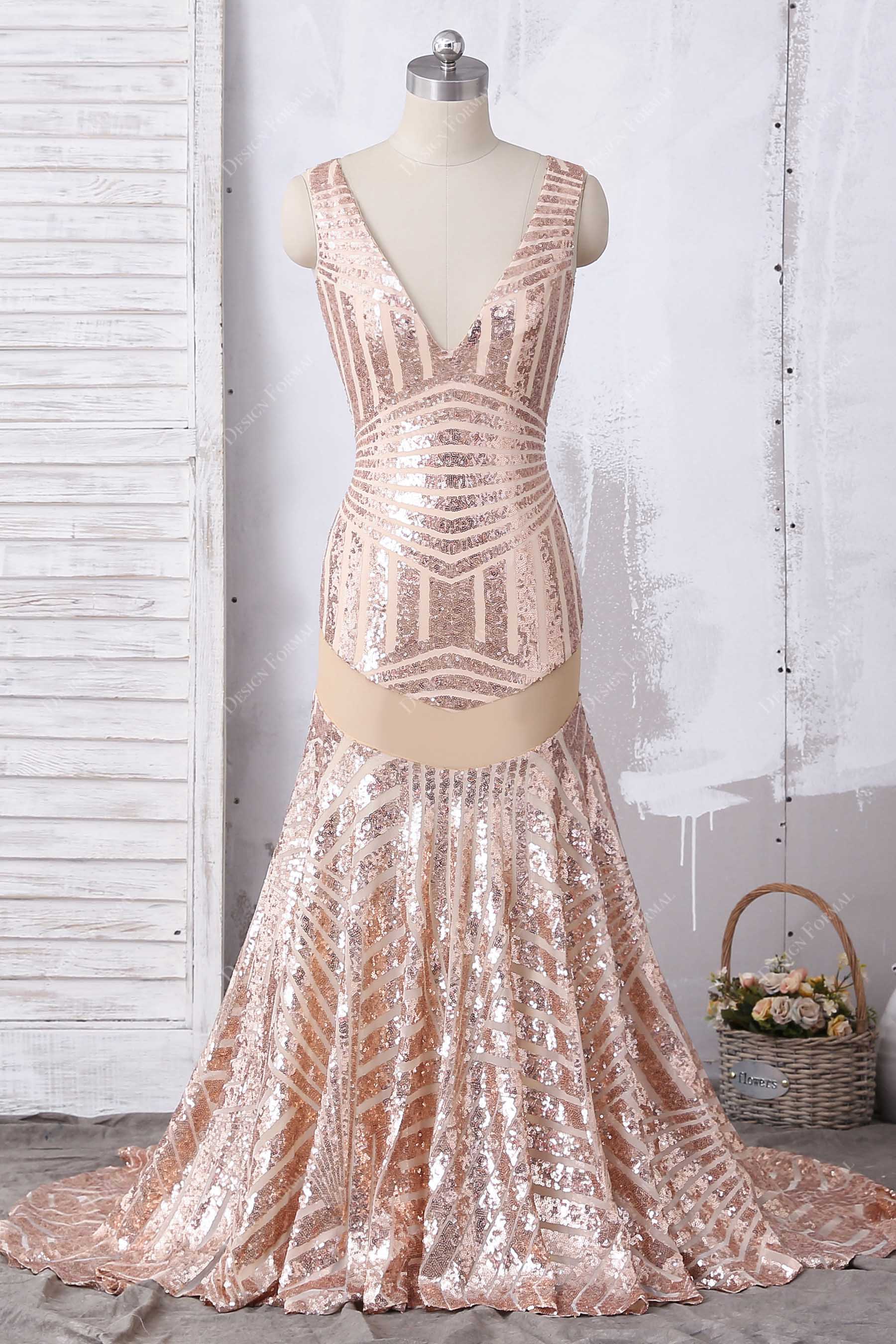 rose gold bombshell sequin mermaid prom dress