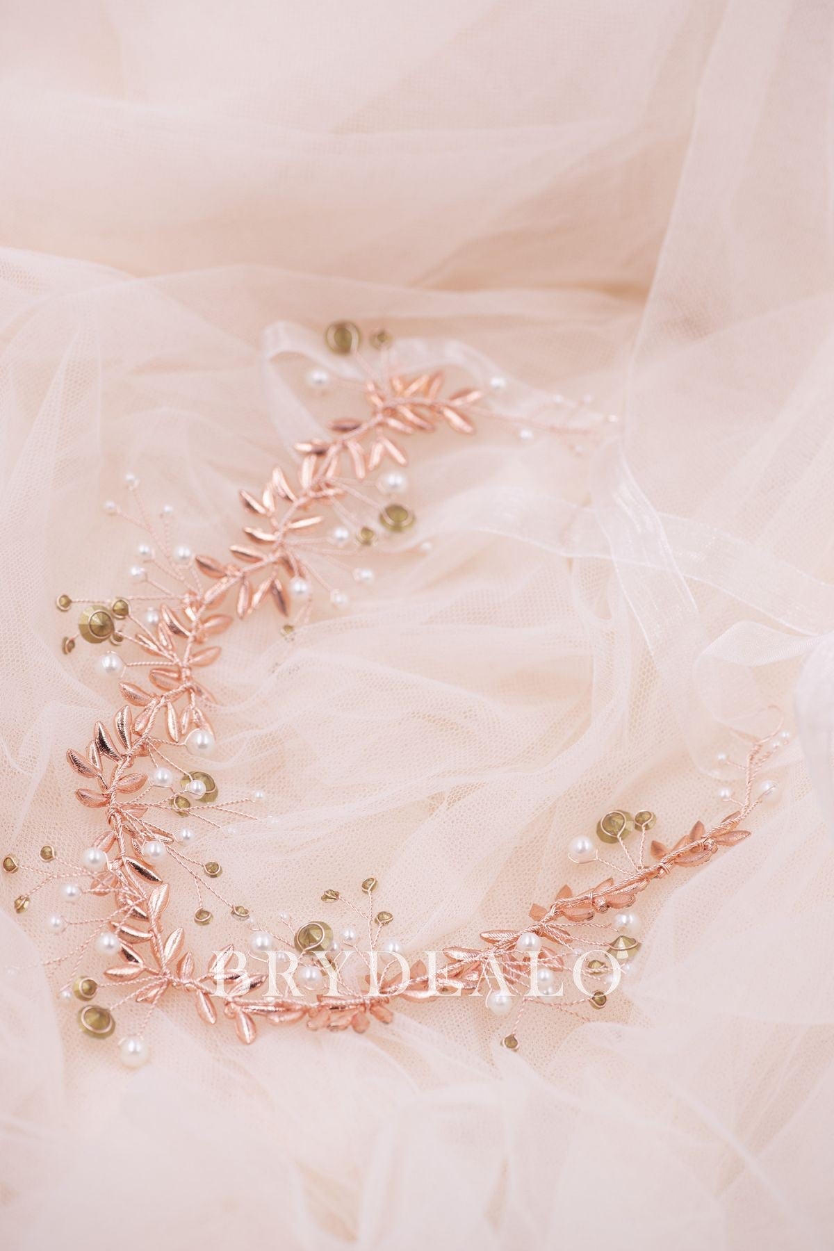Fashion Rose Gold Rhinestones Pearls Bridal Headband