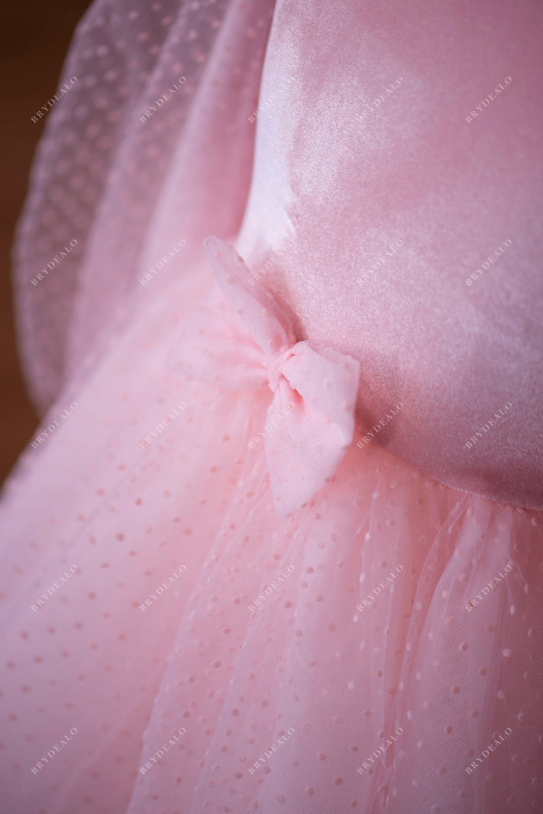 rose pink velvet tulle flower girl gown