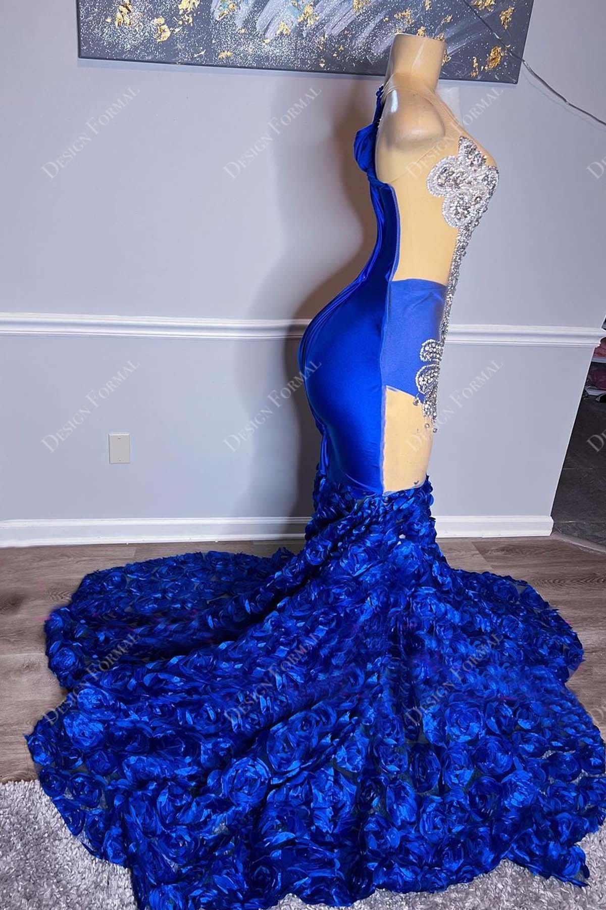 Royal Blue 3D Roses Mermaid Prom Dress