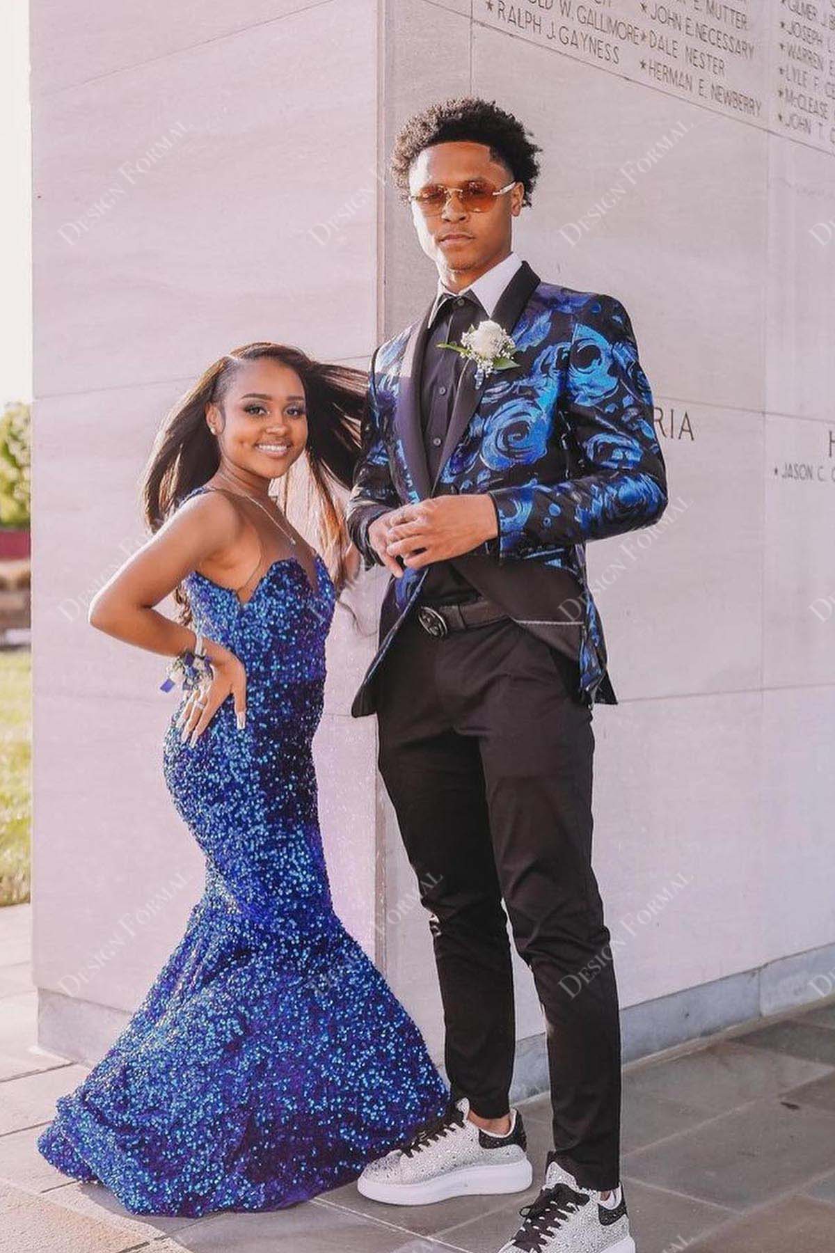 Royal Blue Sequin Sleeveless Mermaid Designer Prom Dress – DesignFormal