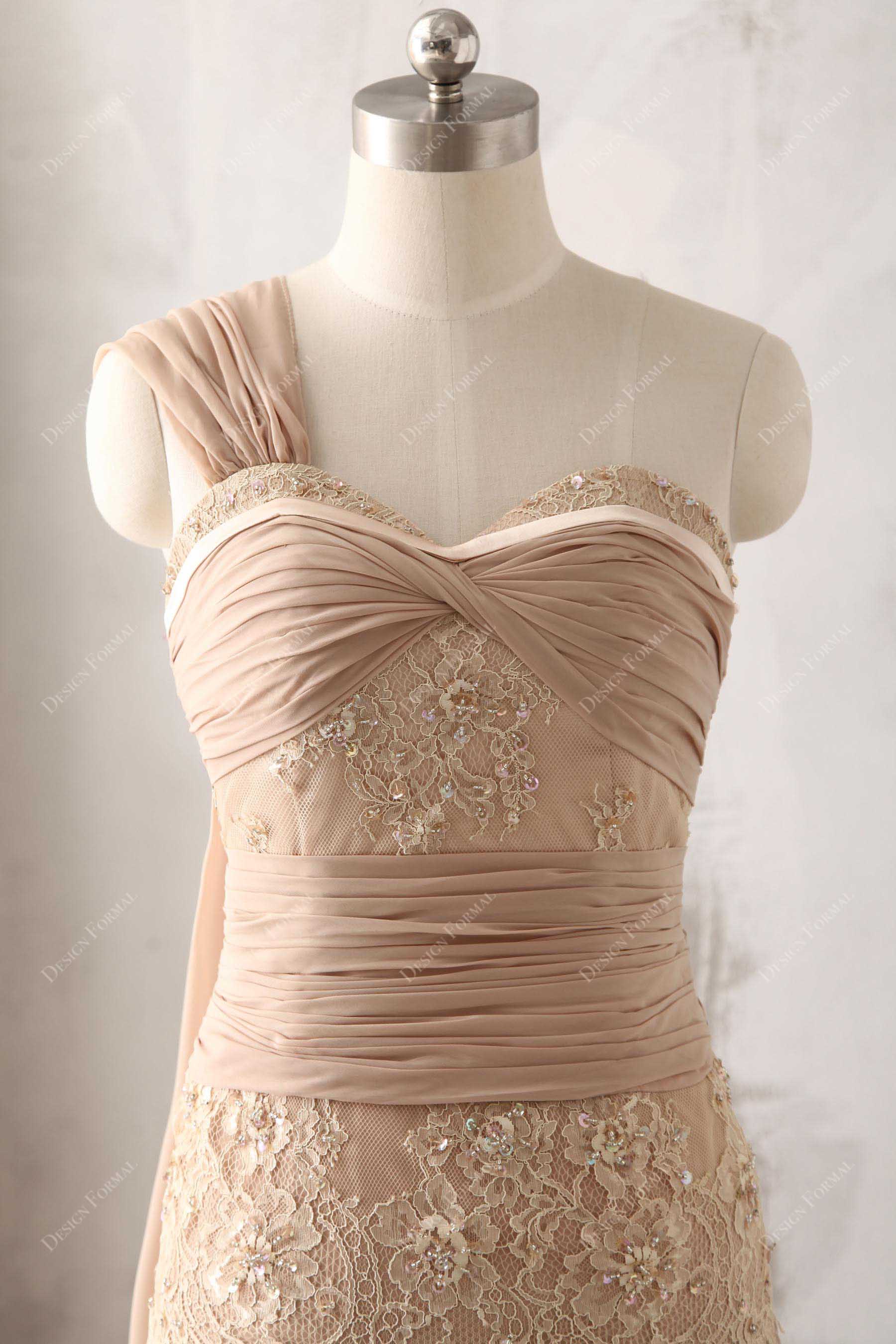 Ruched Chiffon Sweetheart Neck Lace Prom Dress