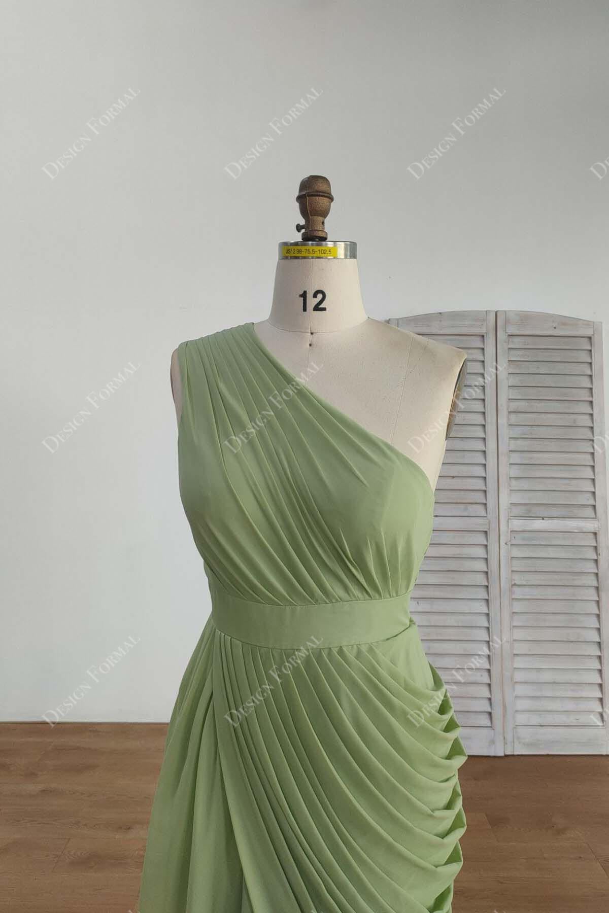 Custom Sleeveless One shoulder Ruched Chiffon Bridesmaid Dress