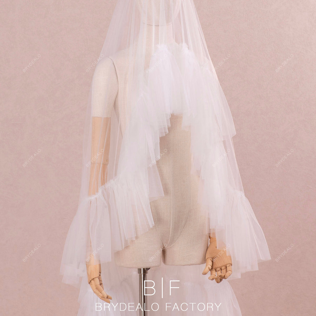 Brydealo Factory Beaded Two-Tiered Fingertip Length Designer Wedding Veil