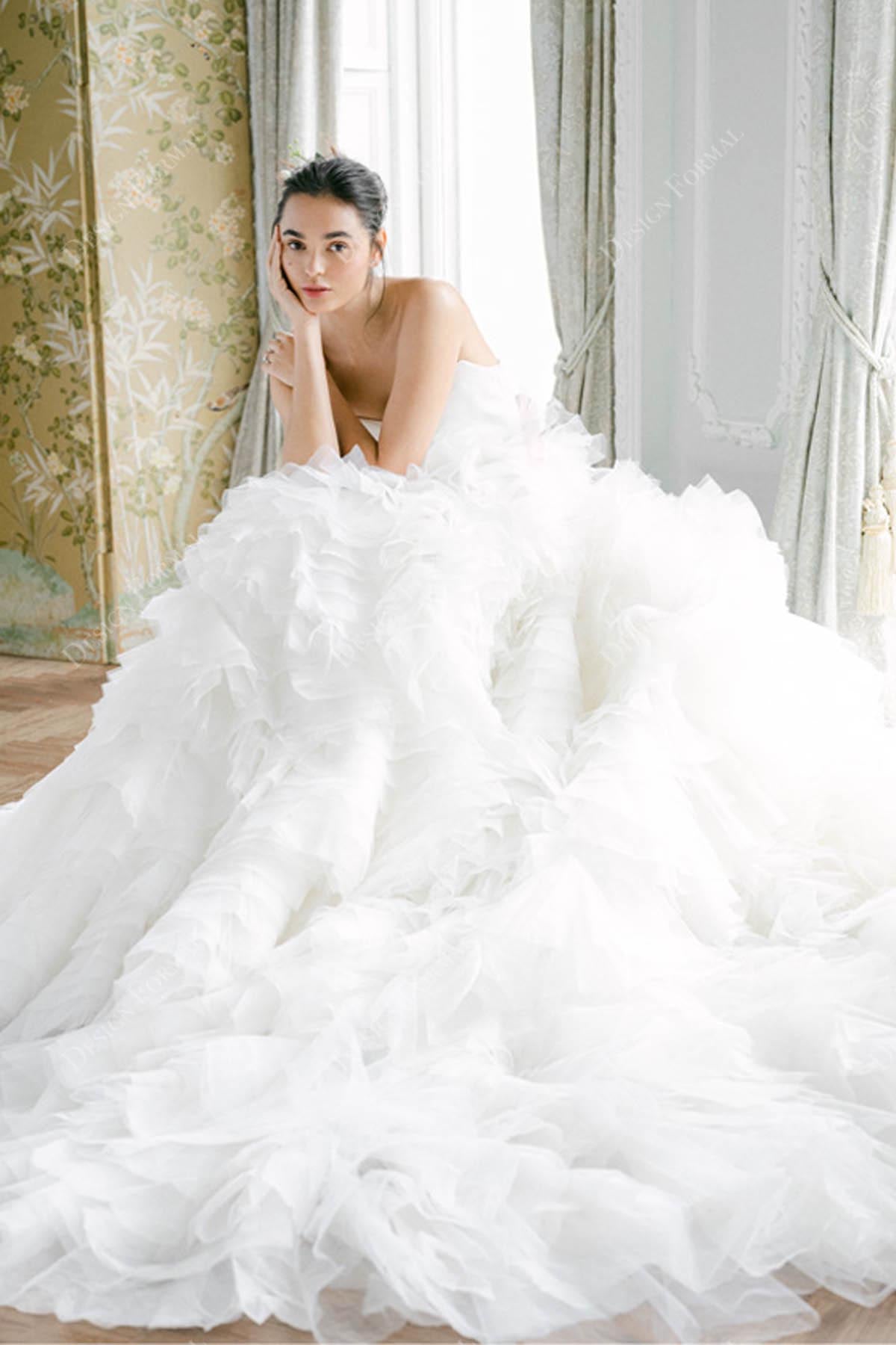 custom ruffled ball gown bridal dress