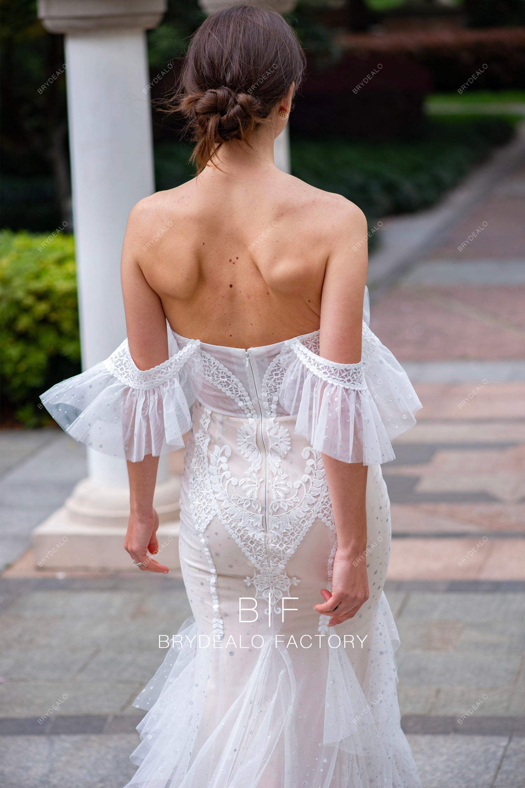 designer off shoulder lace destination wedding dress