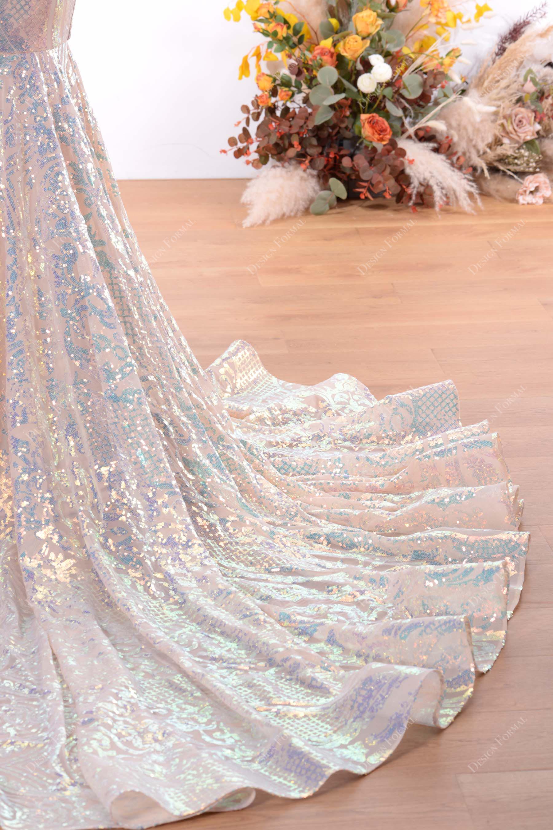 ruffled sequin chapel train mermaid dress