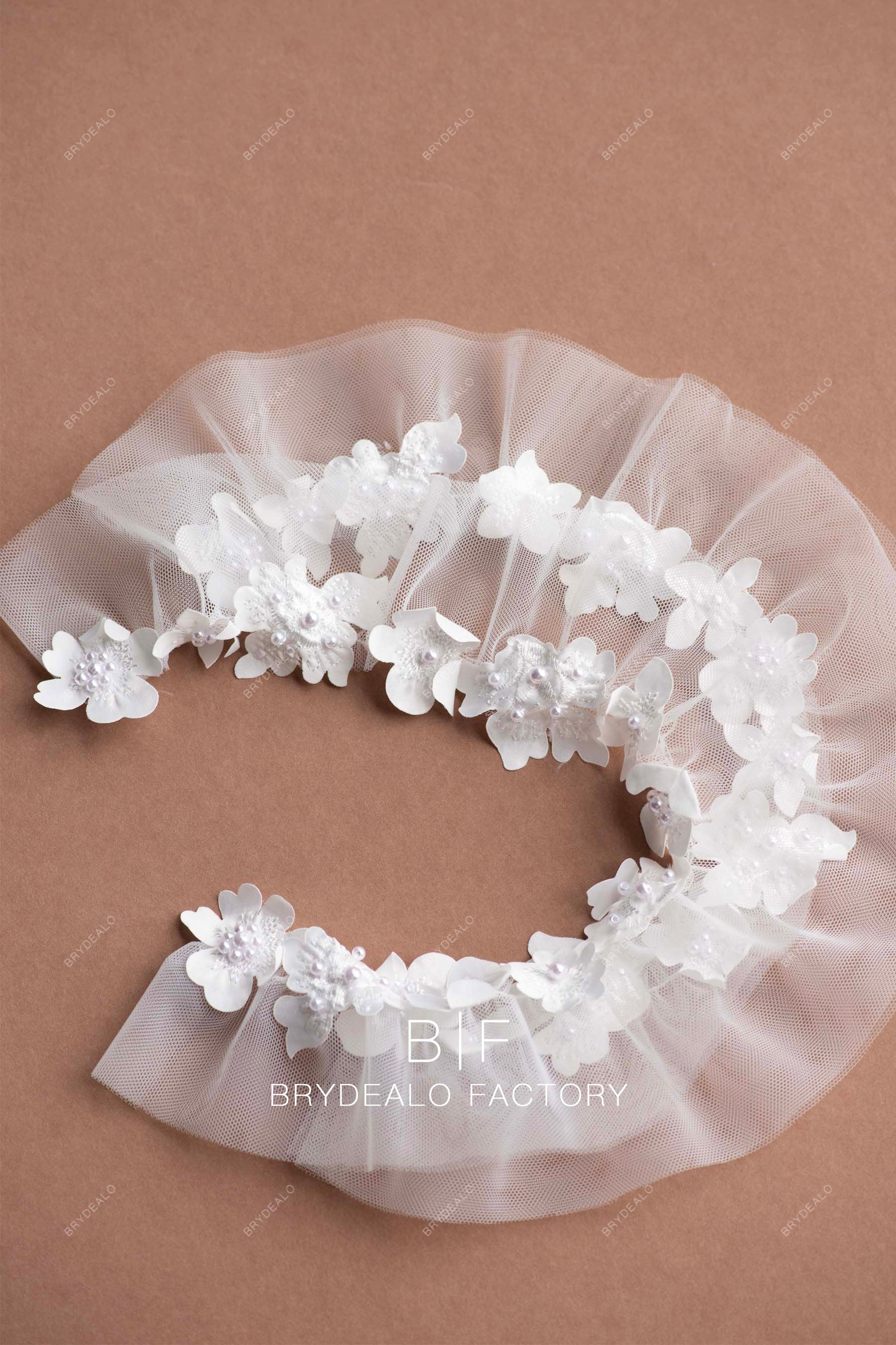 designer ruffled tulle flower off shoulder sleeves 