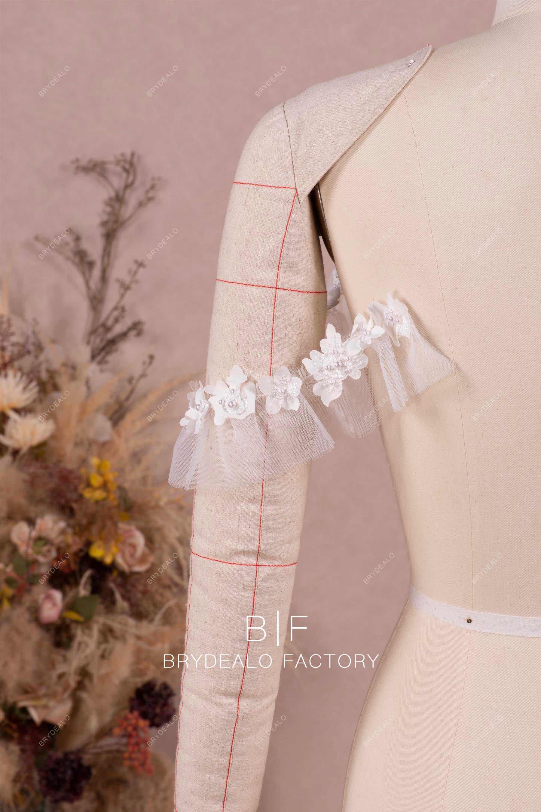 ruffled tulle flower wedding dress sleeves for sale