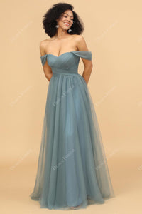 Off Shoulder Sweetheart Neck Max Tulle Dresses Sage