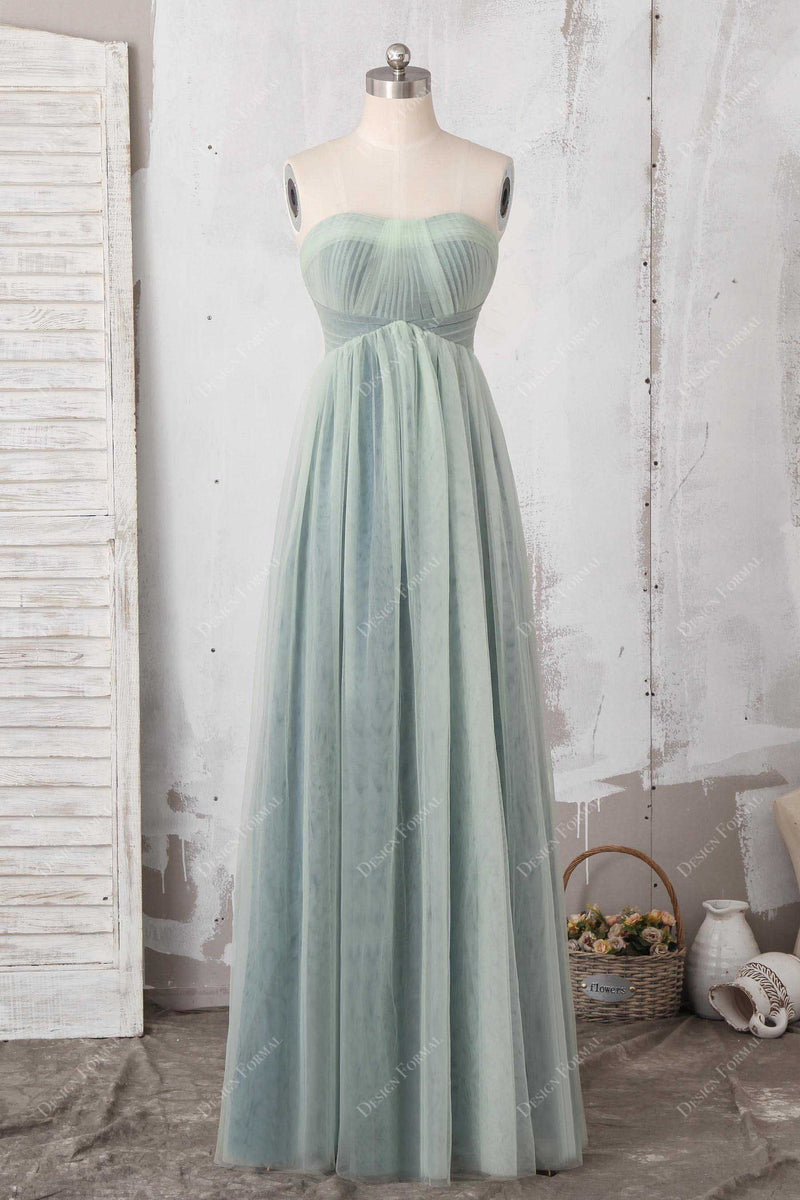 Sage Strapless Floor Length Wedding Guest Dress