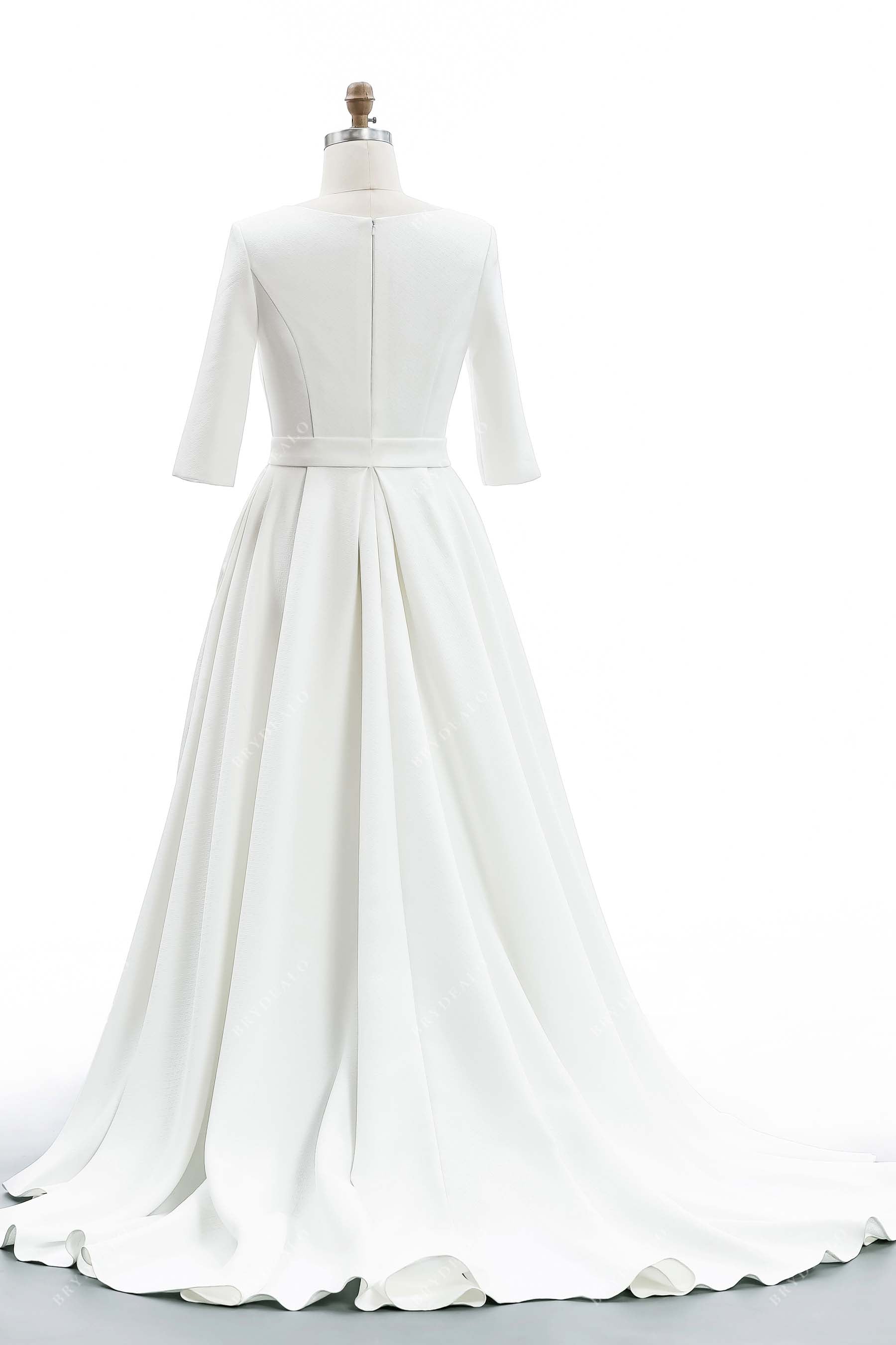 Modest Short Sleeves Crepe Wedding Dress