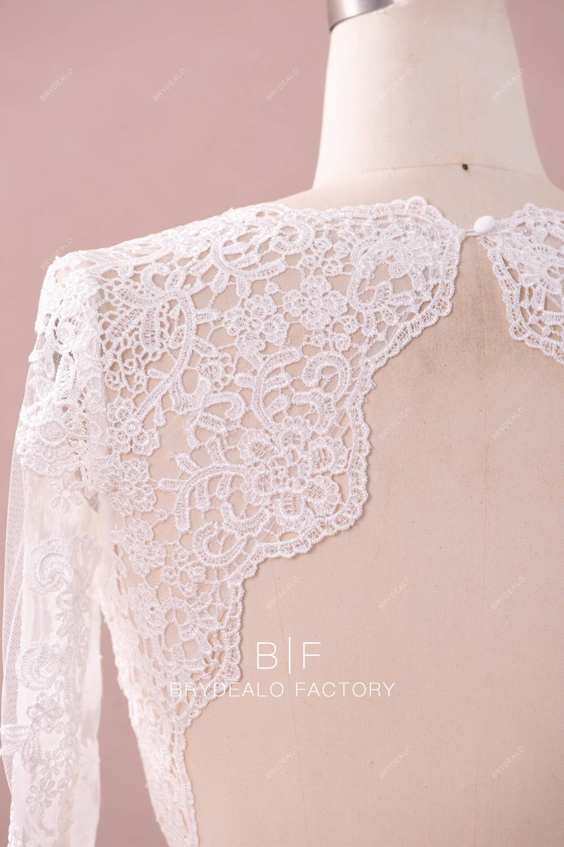 best scalloped back lace bridal jacket