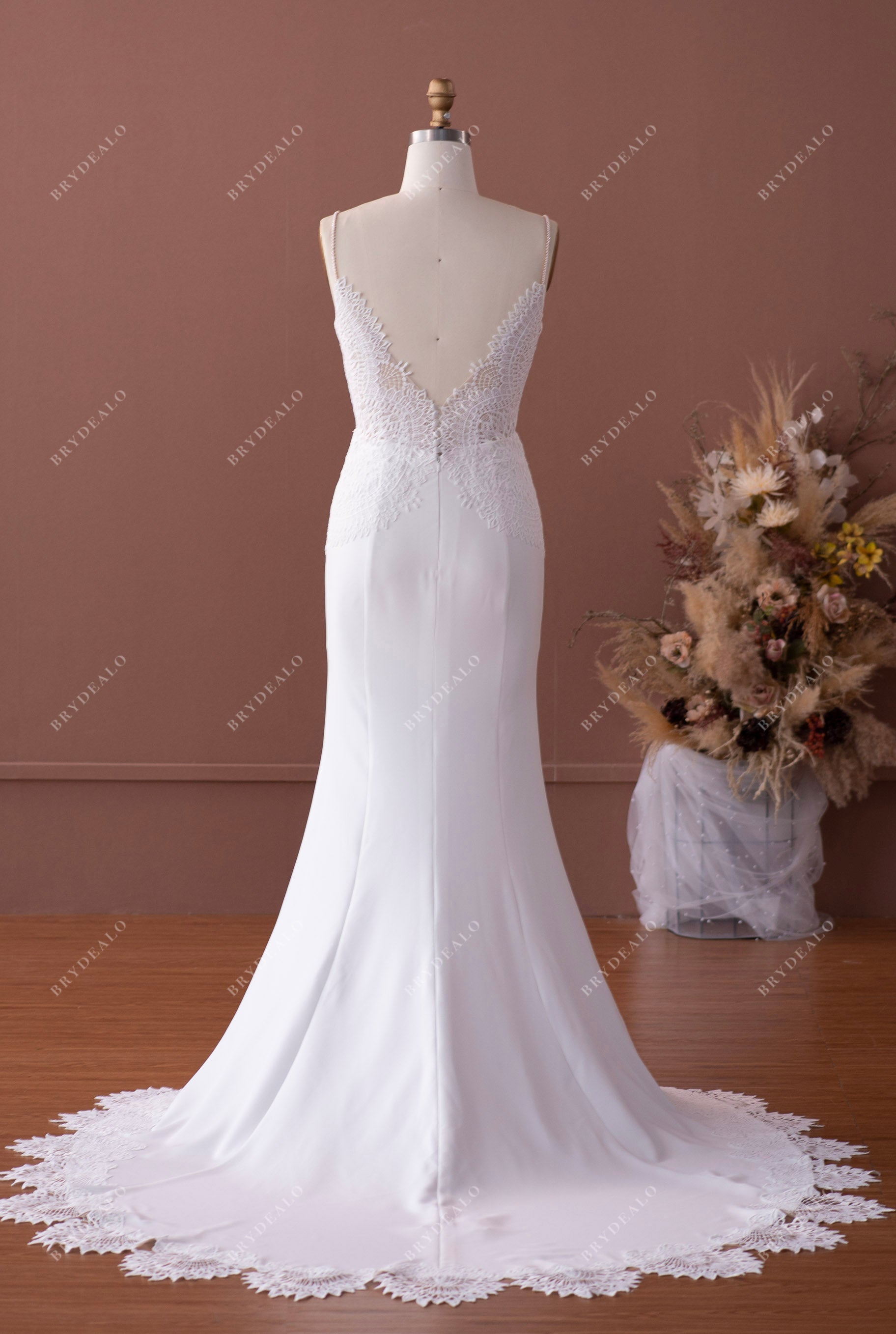open V-back boho bridal gown