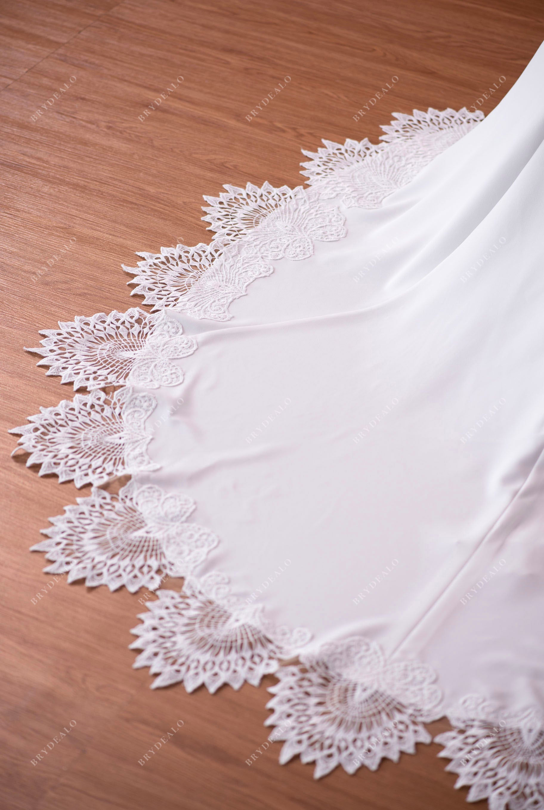 scalloped lace chapel train wedding dress