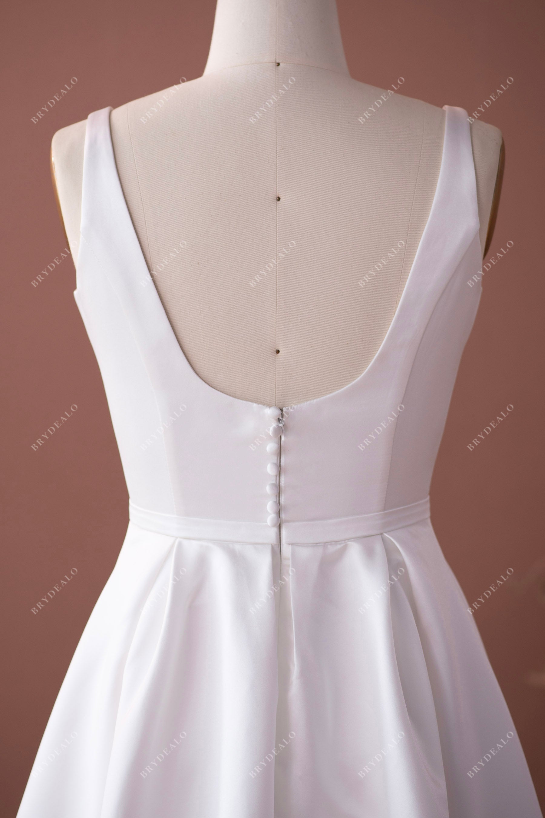 modest satin sleeveless wedding gown