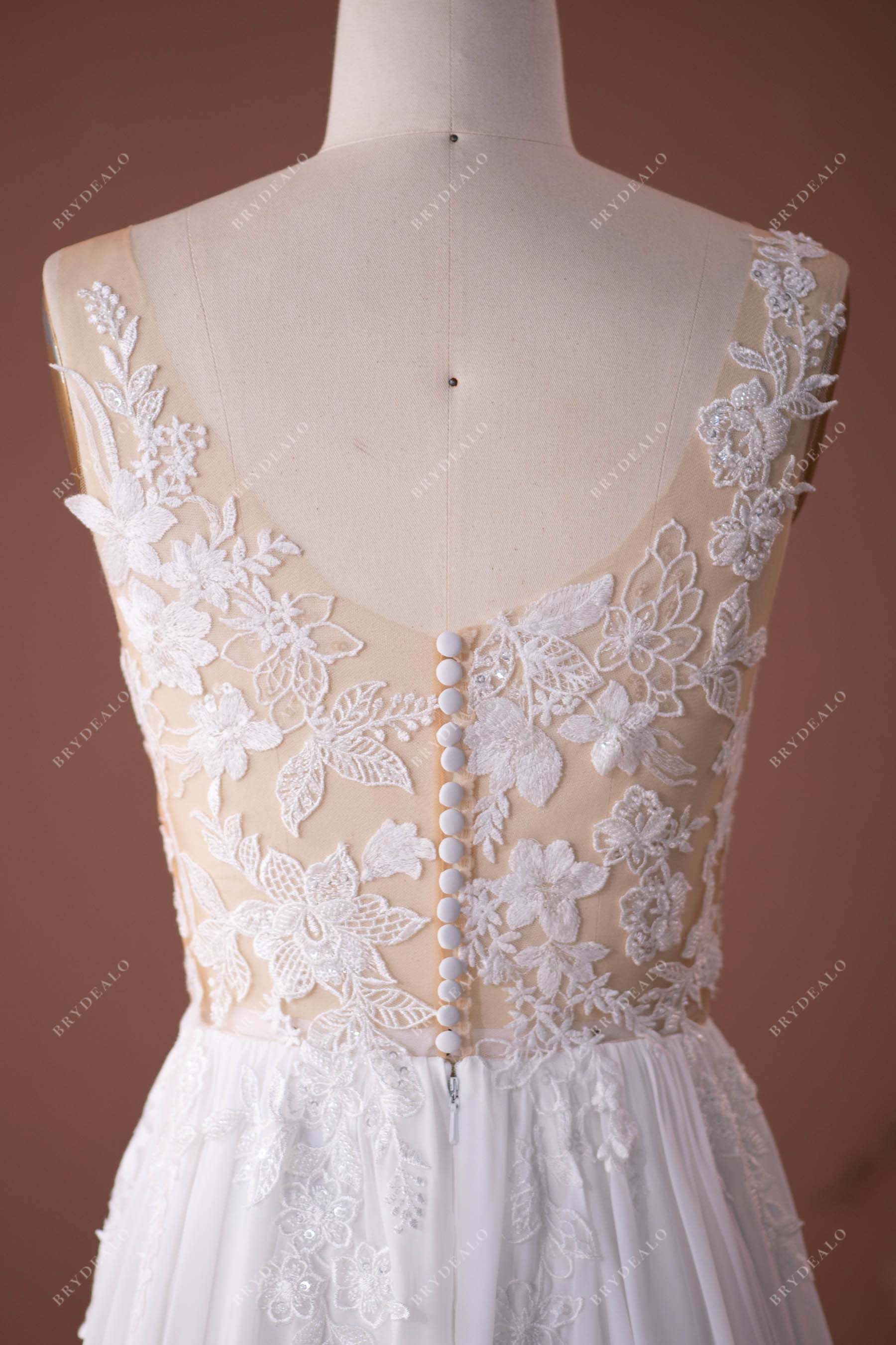 scoop back sheer lace wedding gown