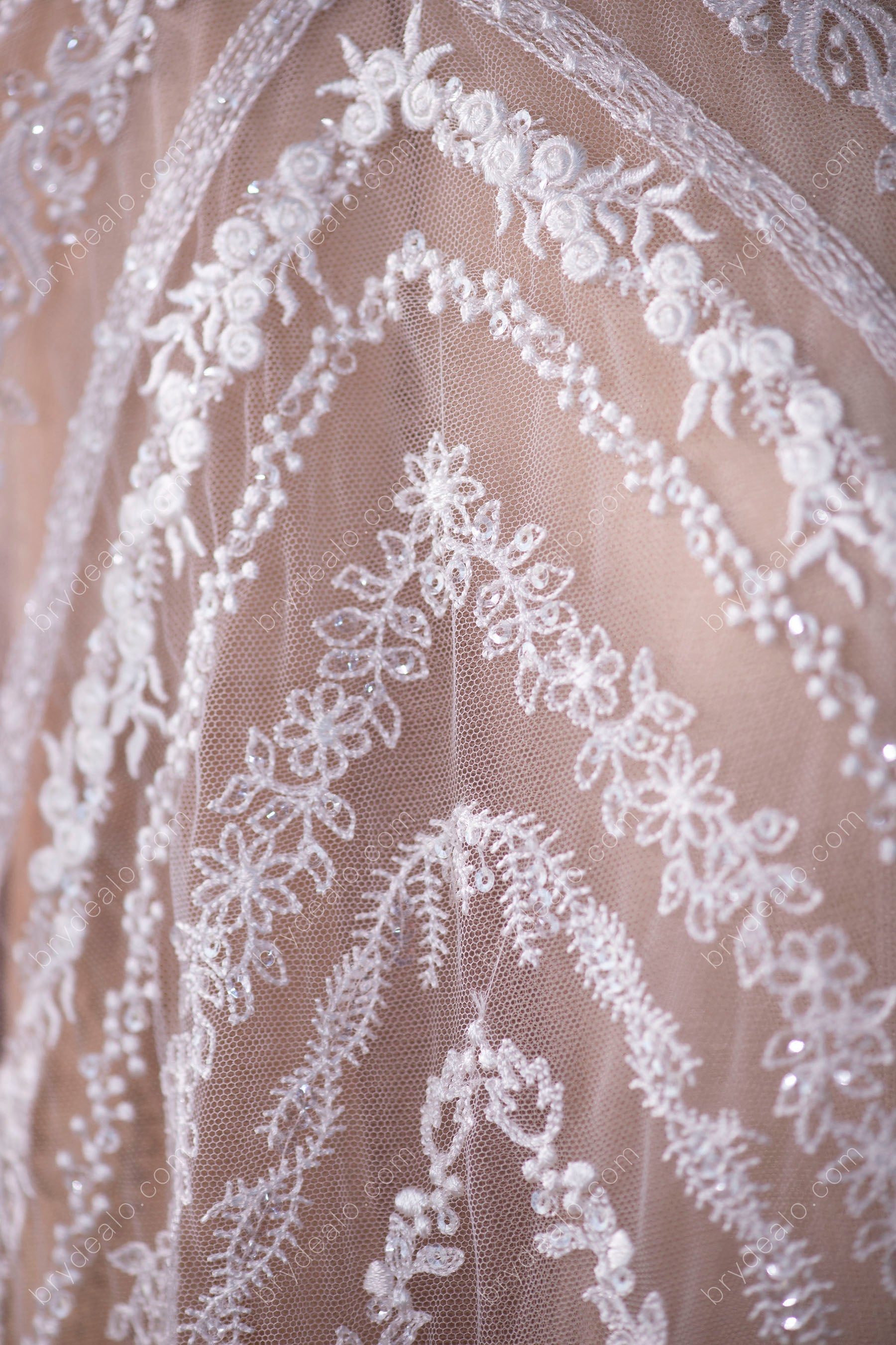 Unique Shimmery Sequin Double Border Line Lace Fabric