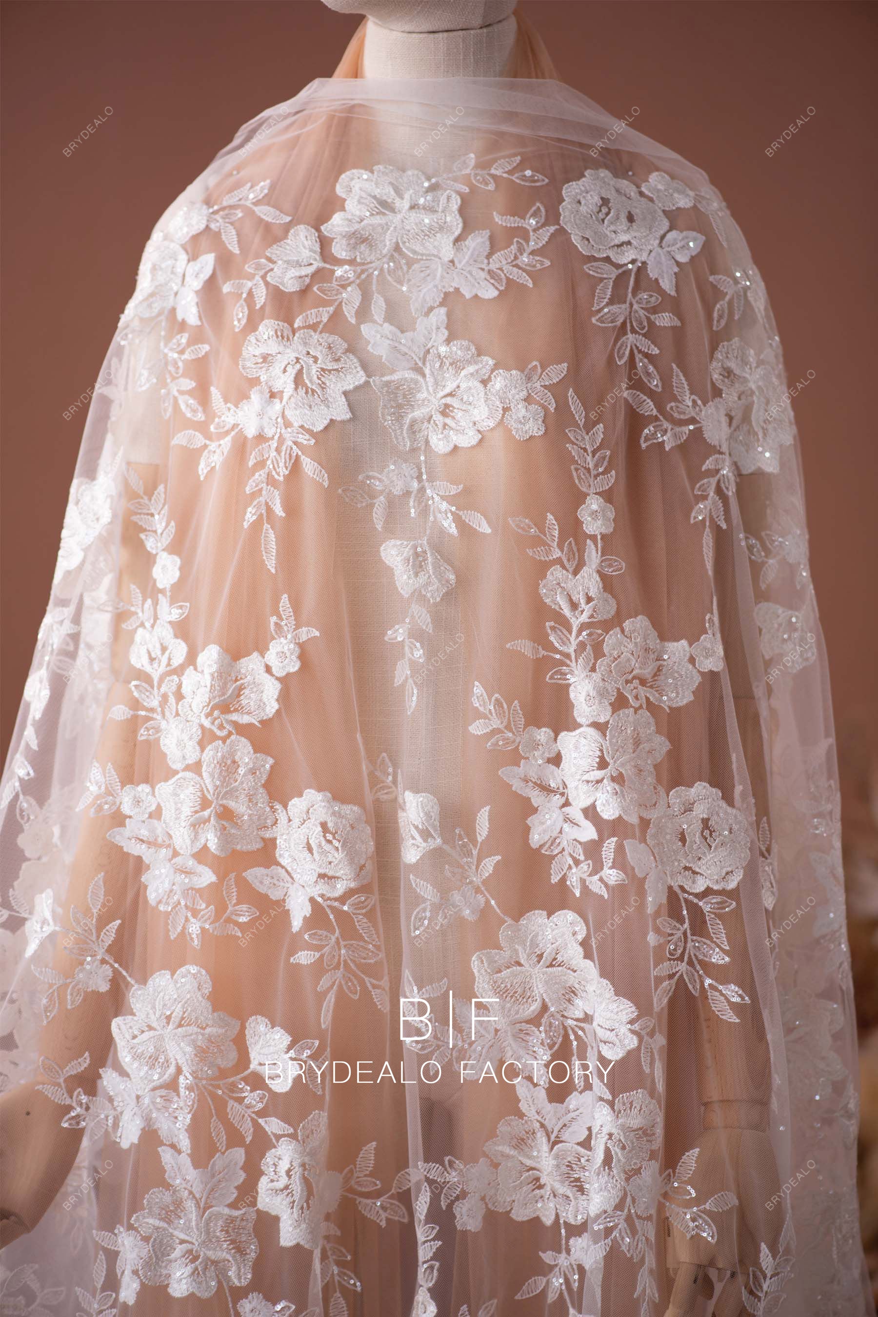 sequin flower embroider lace fabric online
