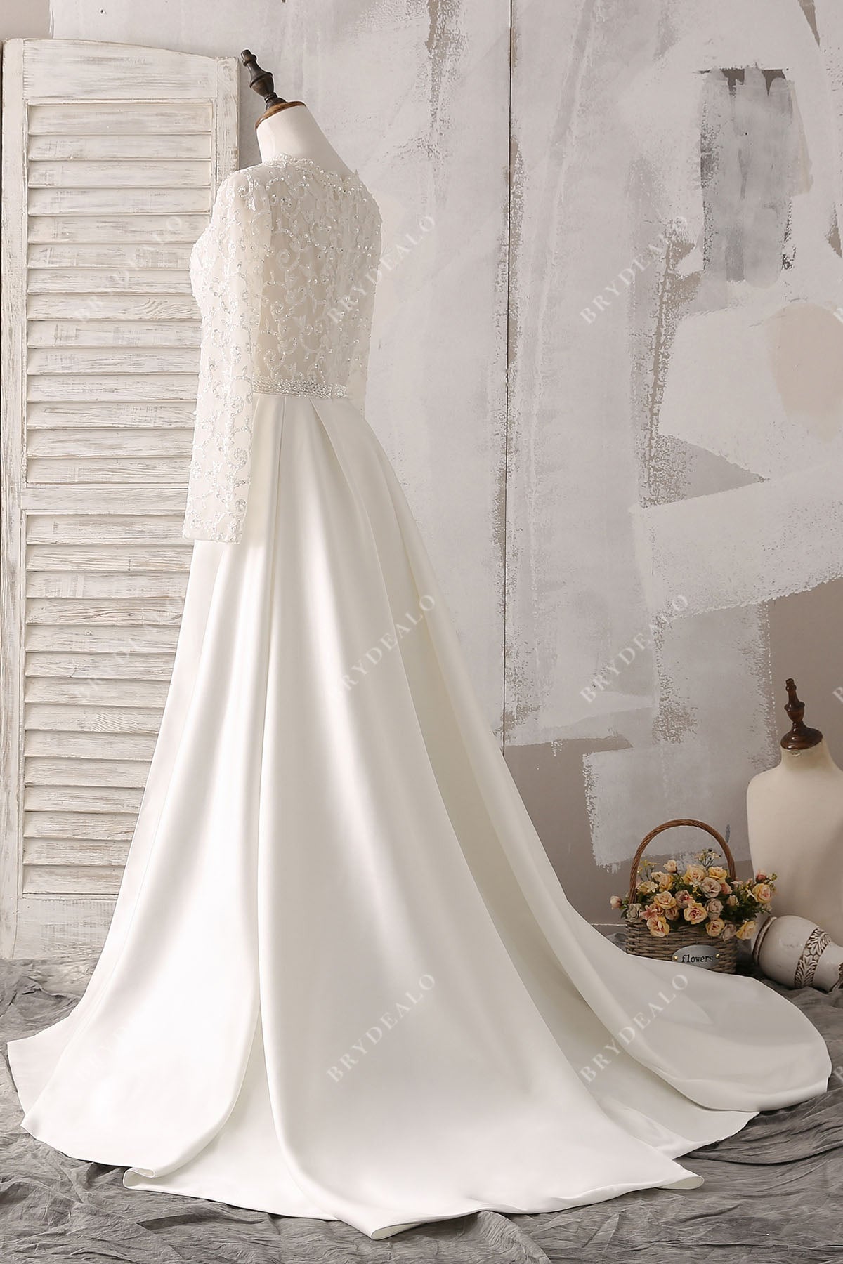 A-line satin overskirt stylish wedding gown
