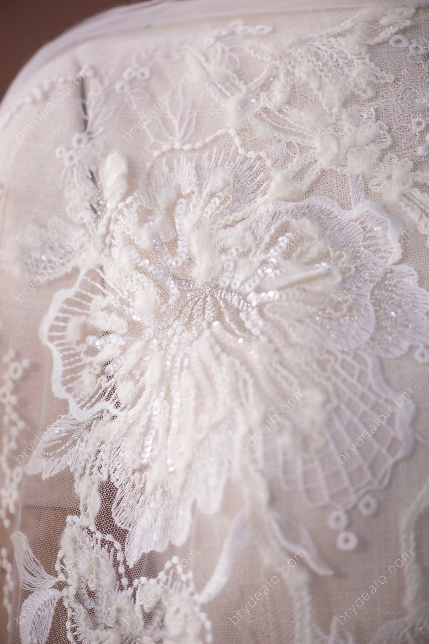 Sequin Floral Embroidery Lace Fabric – Luxury Organza Mesh for Gown & Occasion Dresses