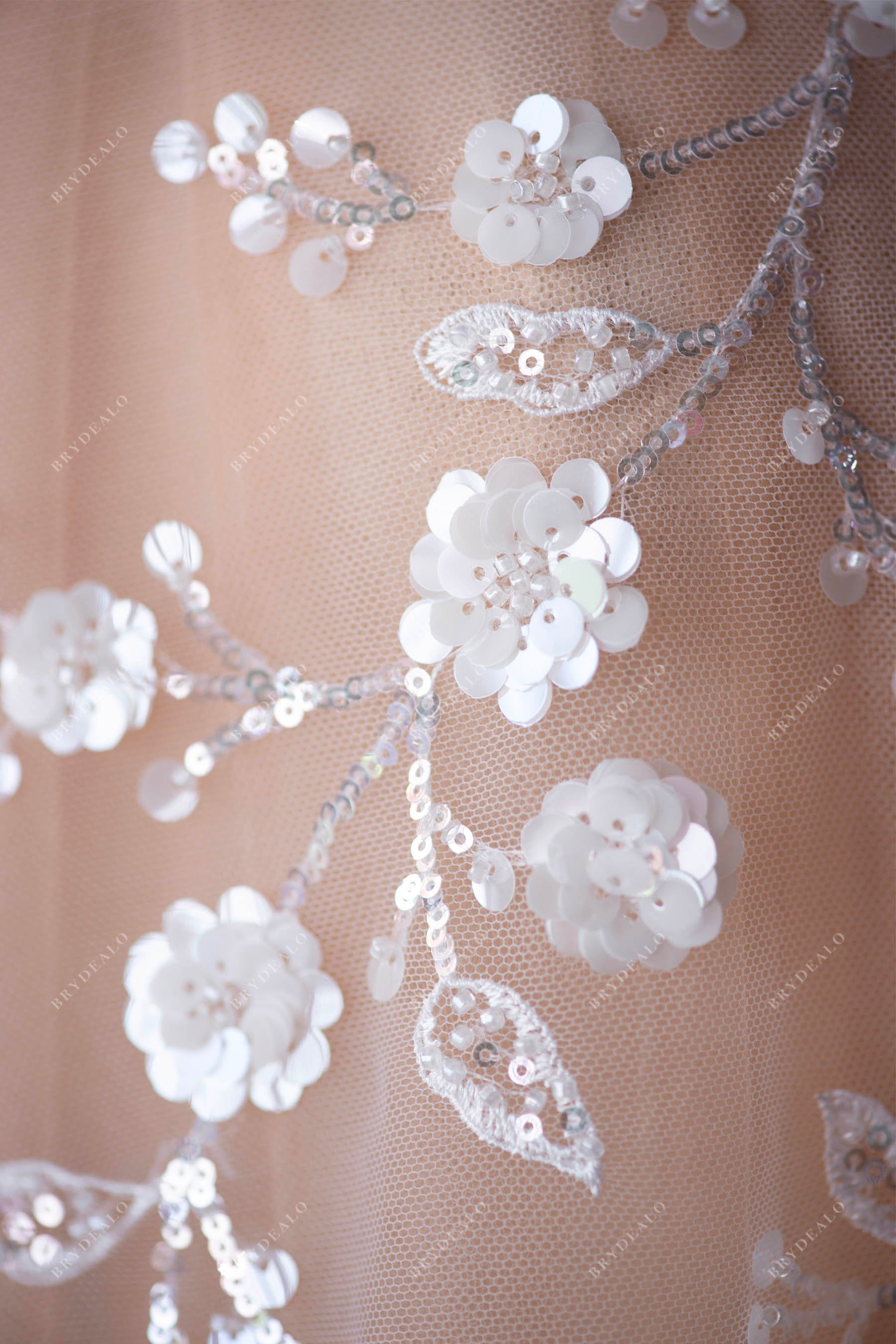Designer Sequined Flower Bridal Lace Fabric 