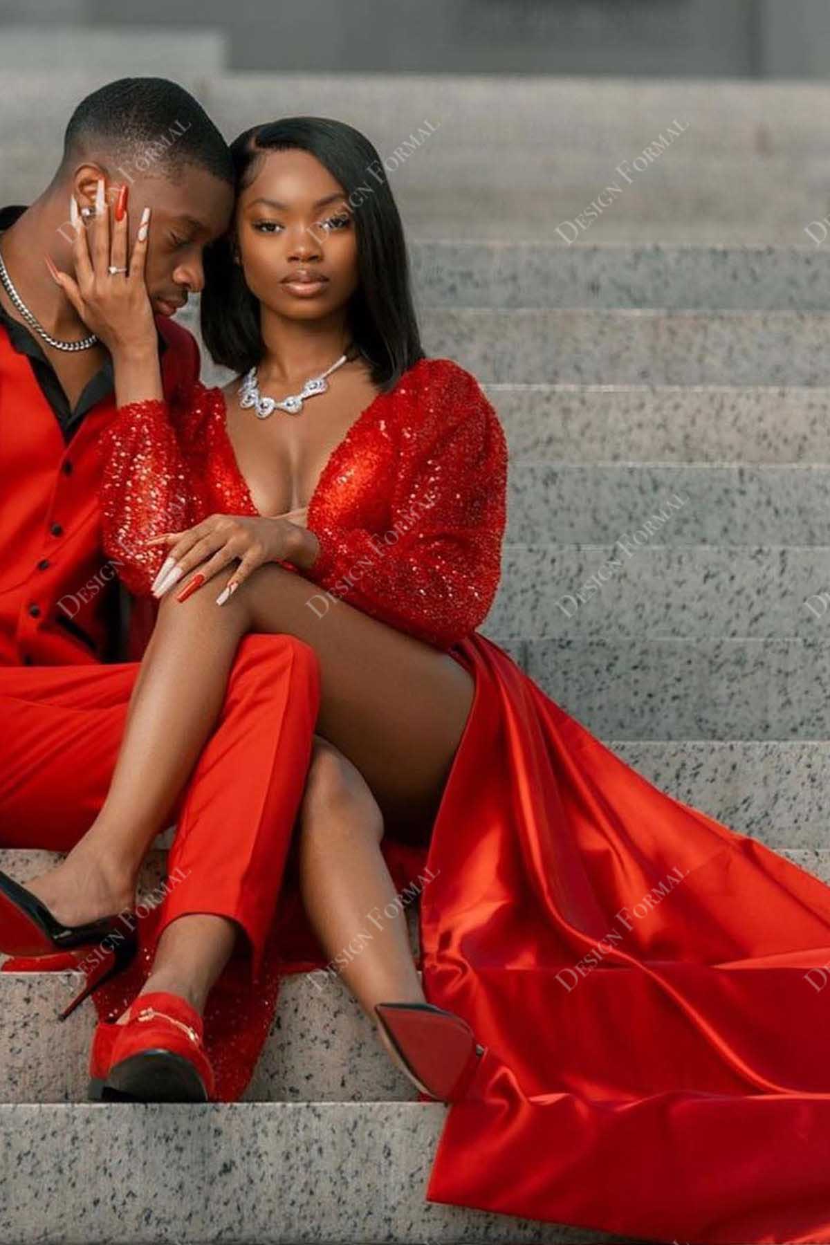 sexy deep V-neck slit prom dress