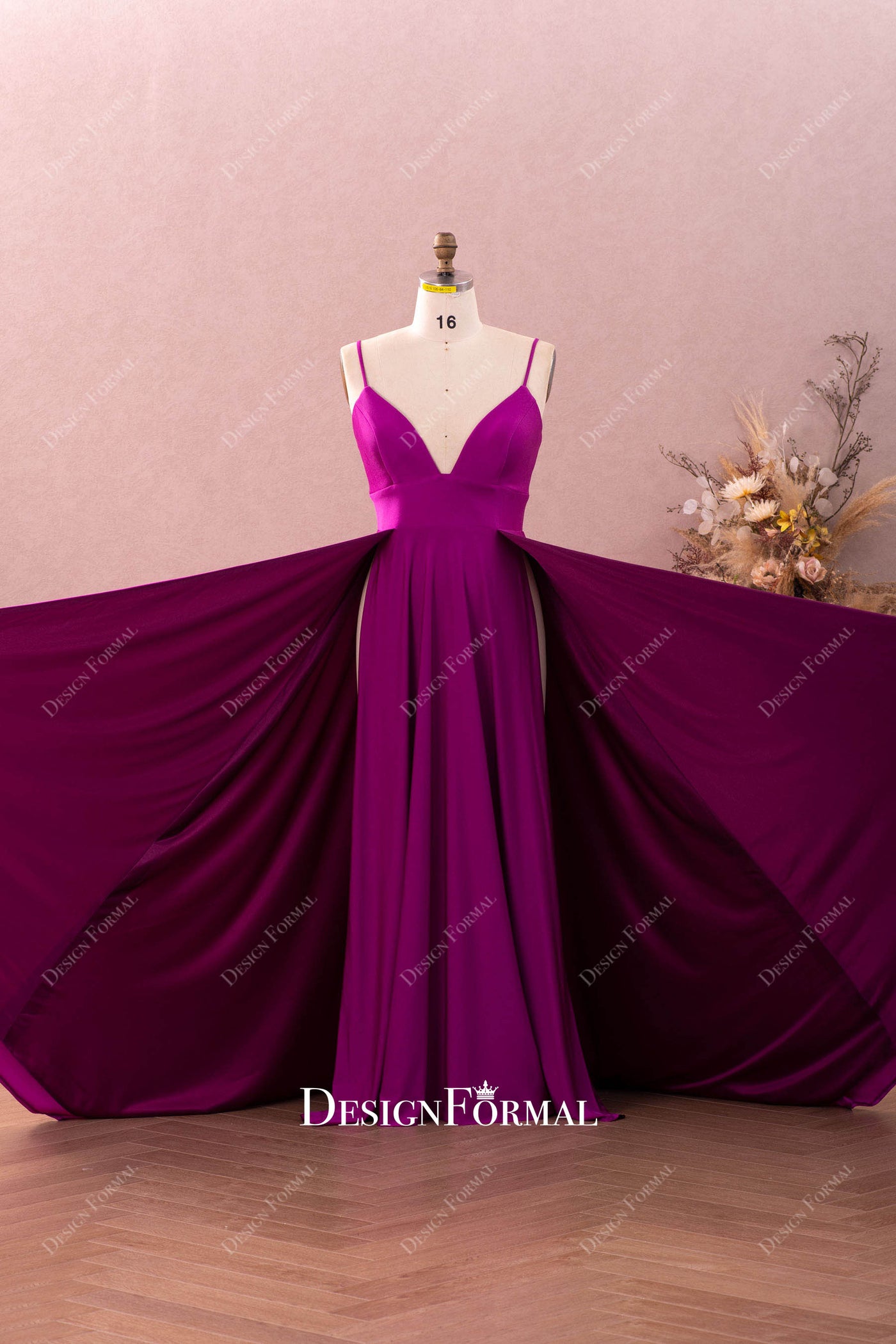 Spaghetti Straps Long Gown with Slit Stormy Plus Size