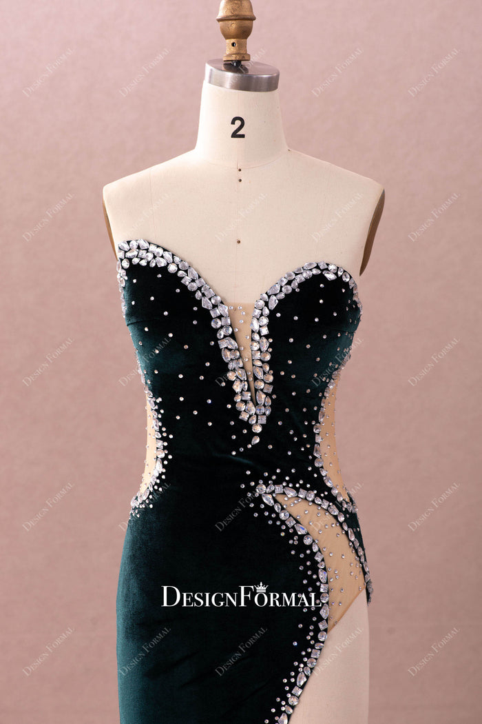 Velvet Rhinestone Slit Dress main image 0