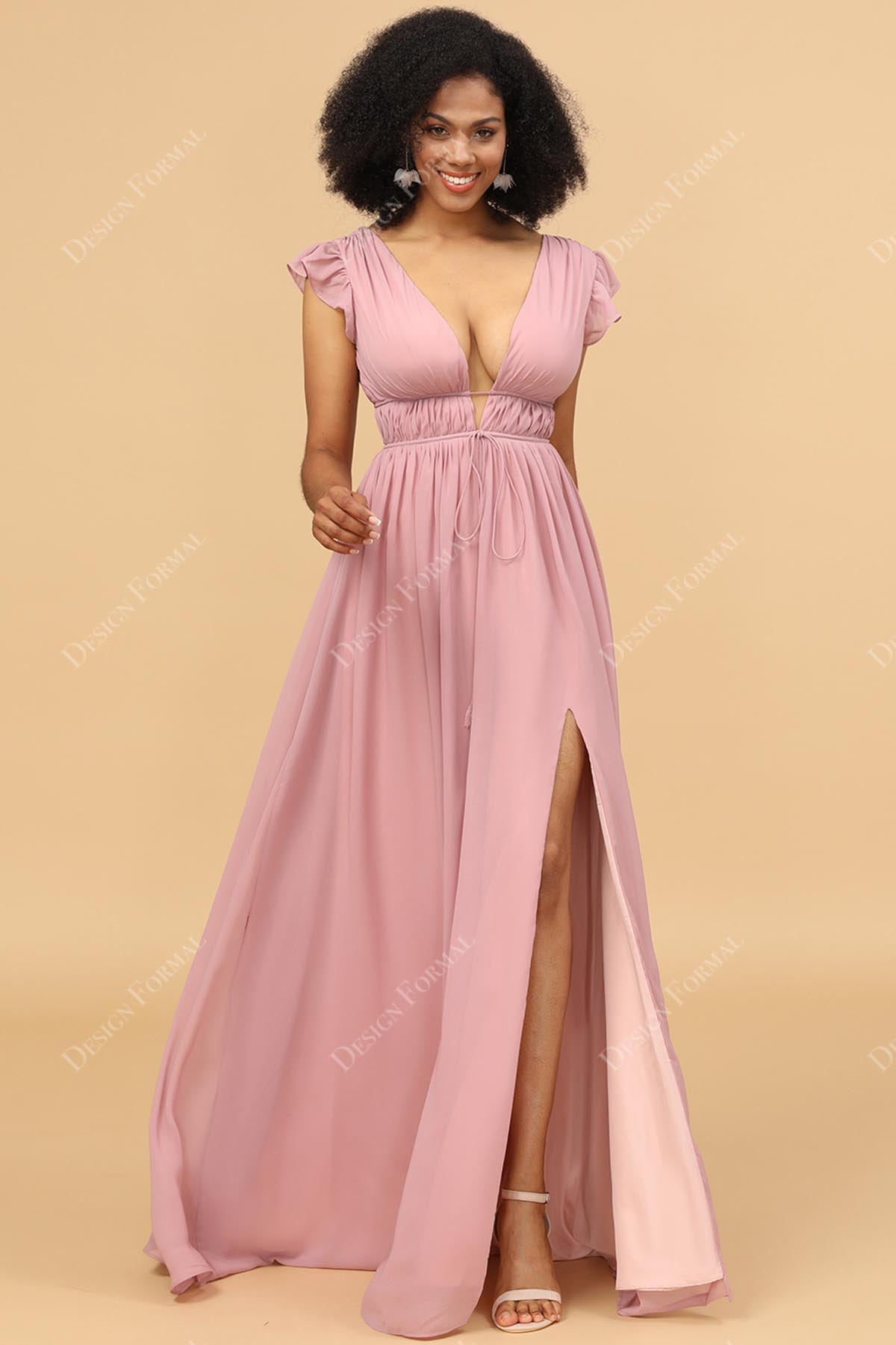 sexy slit A-line chiffon bridesmaid dress