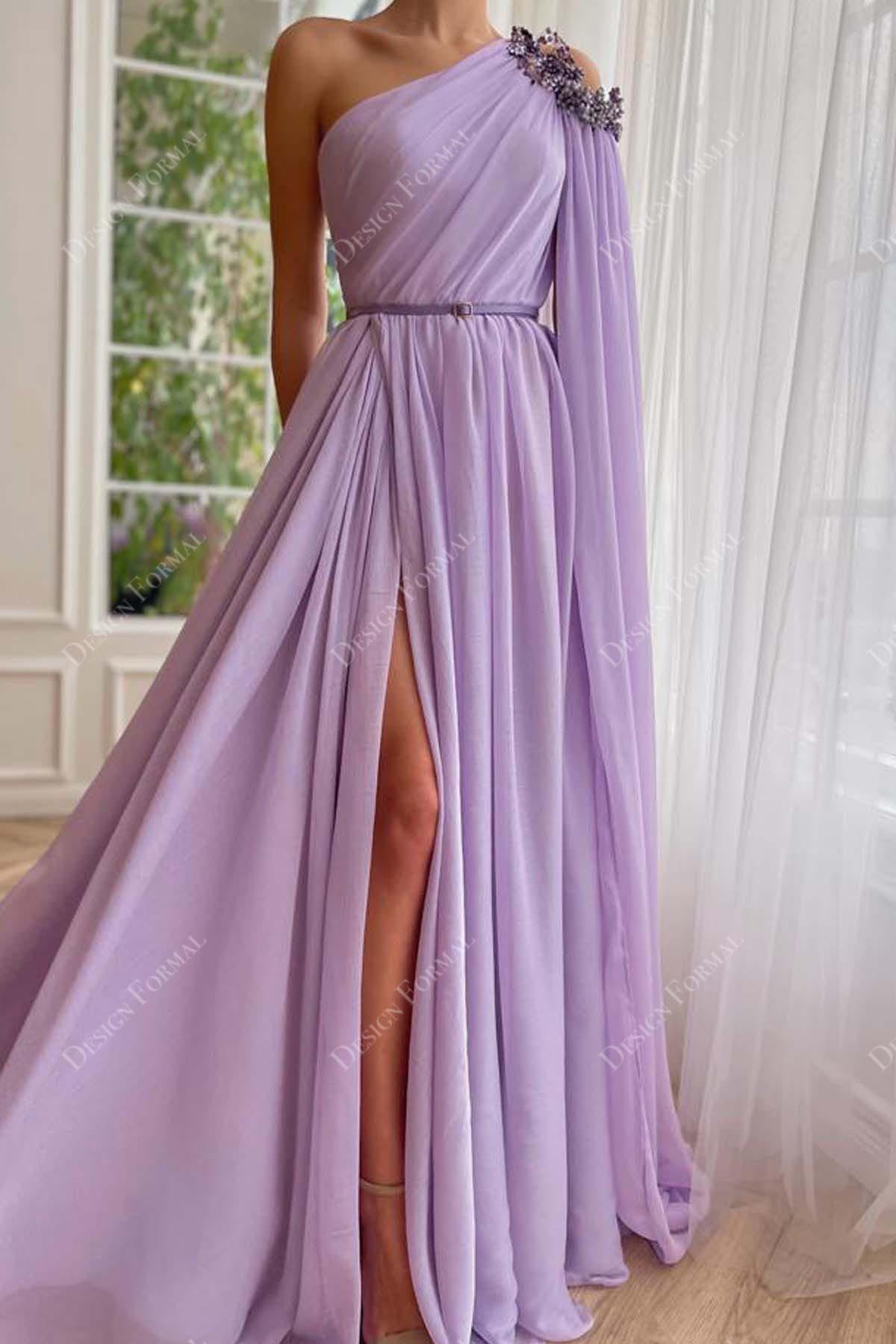 sexy slit A-line chiffon evening gown