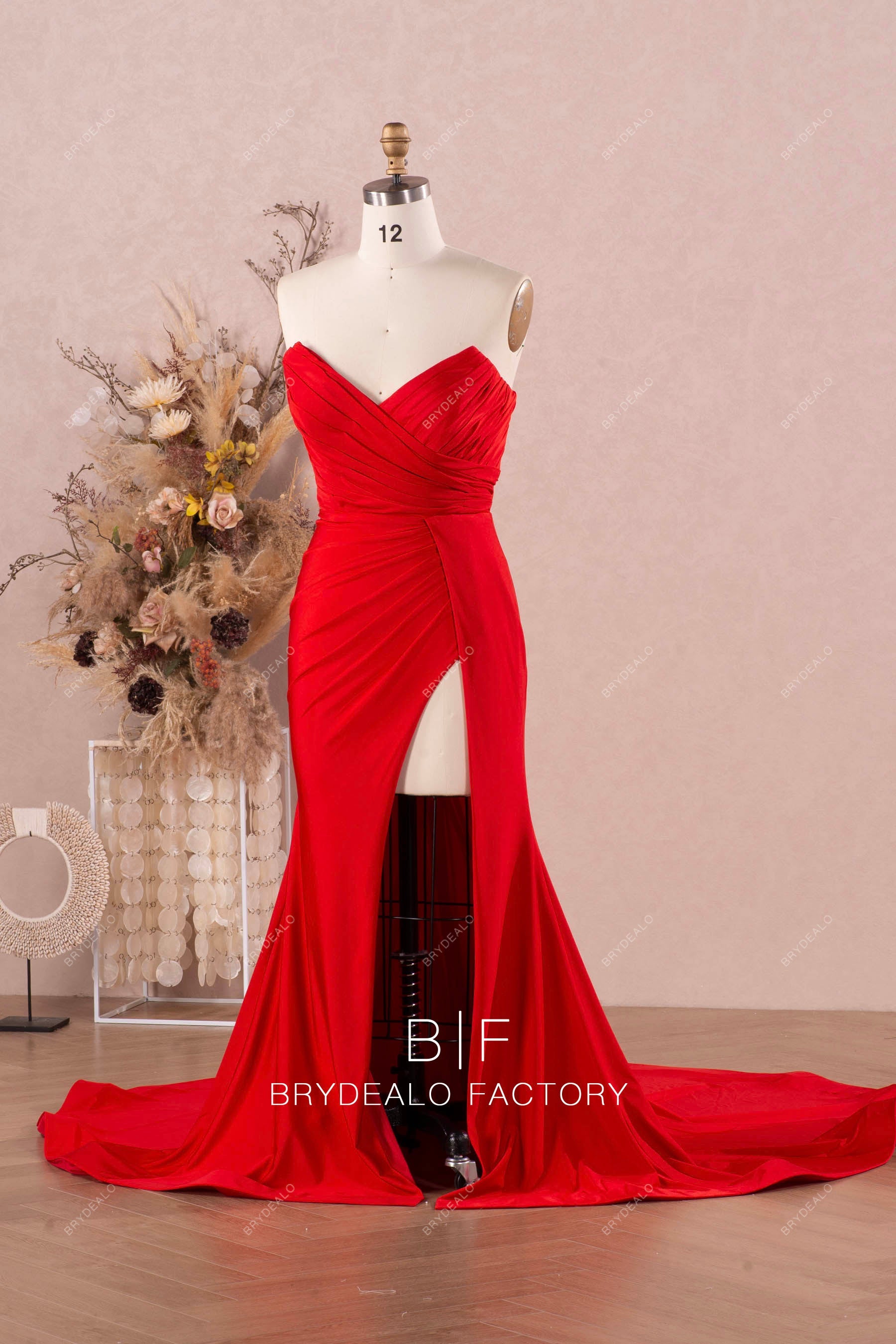 red sexy slit mermaid jersey formal dress for sale