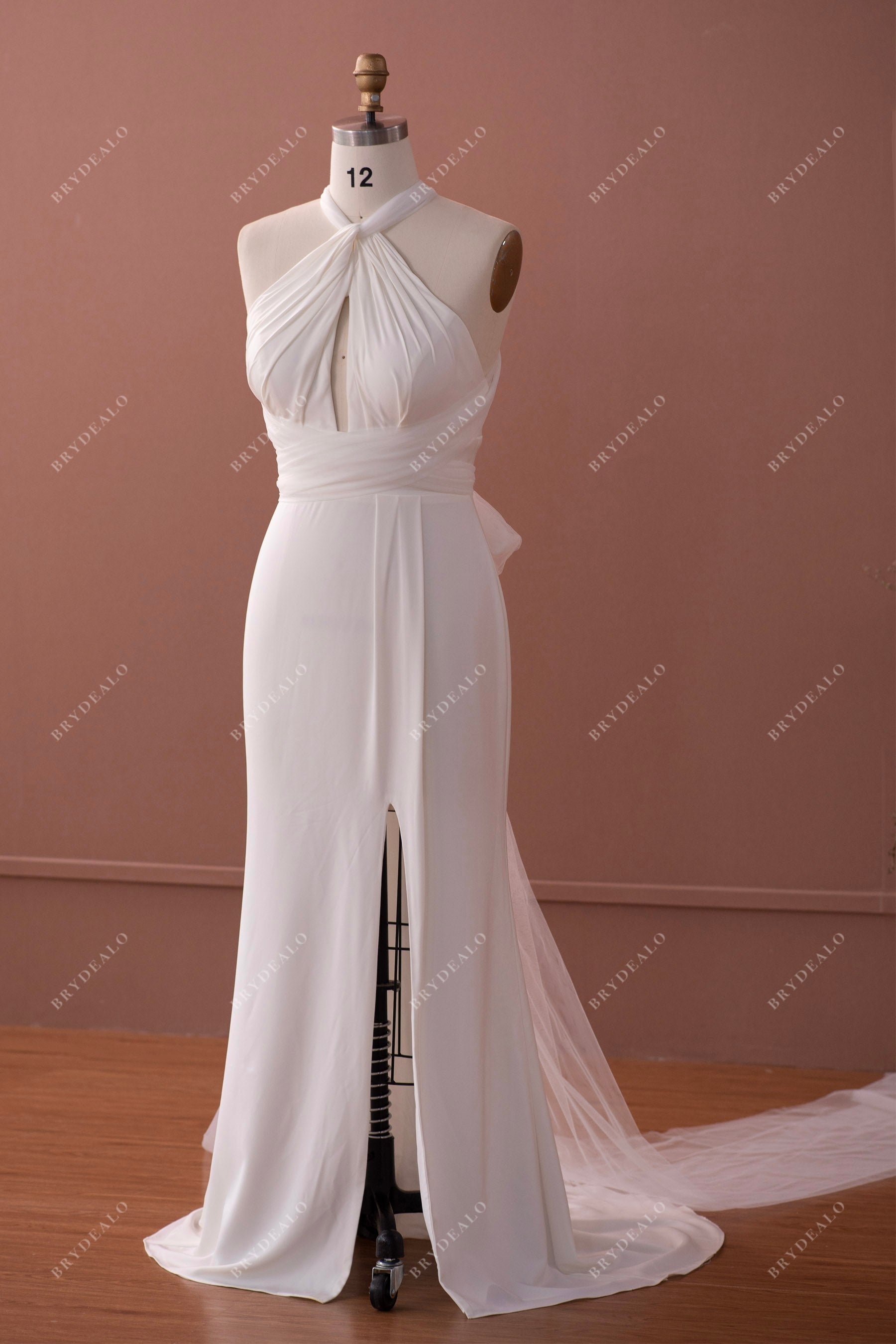 sexy slit mermaid sleeveless bridal gown