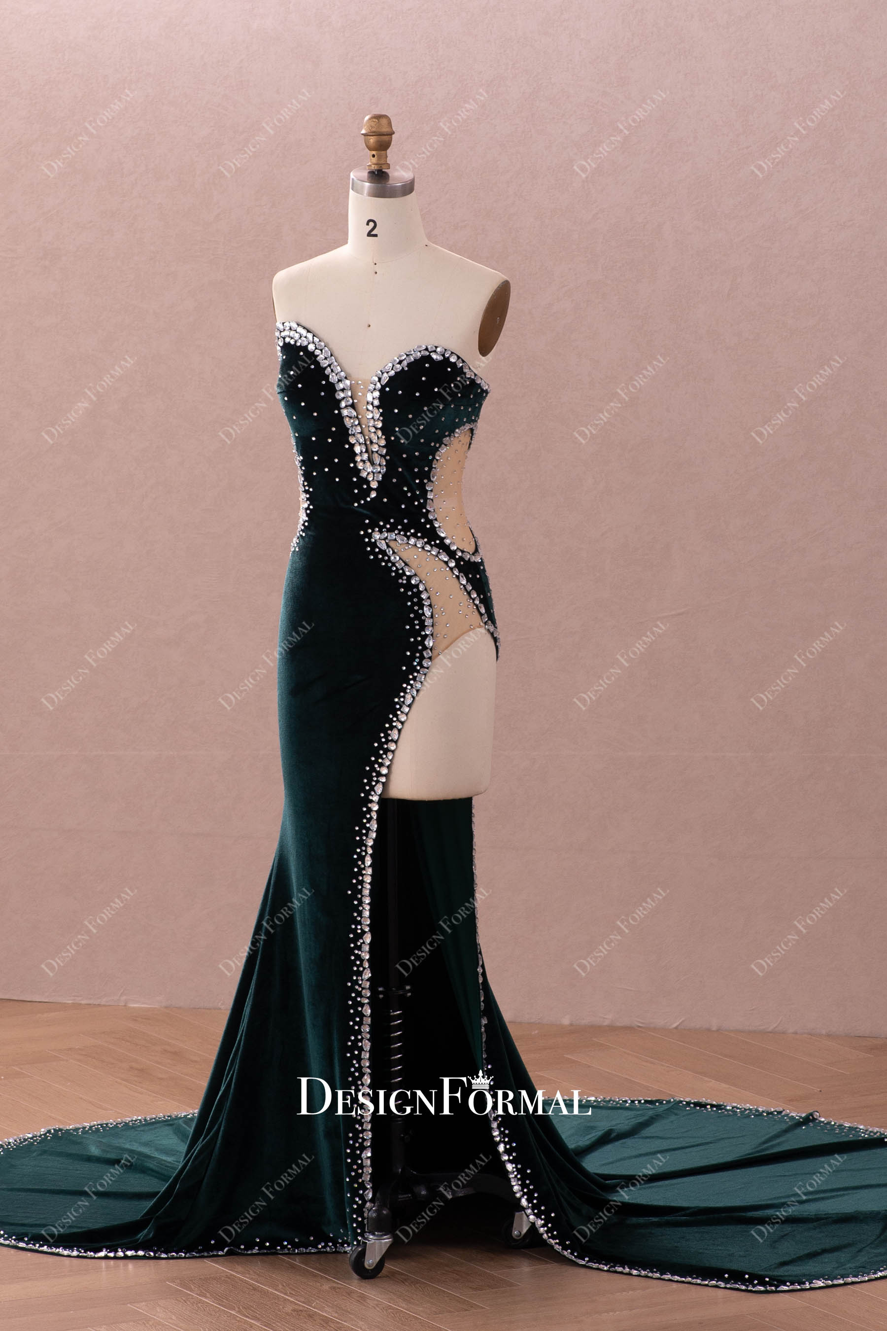 sexy slit strapless sparkly mermaid prom gown