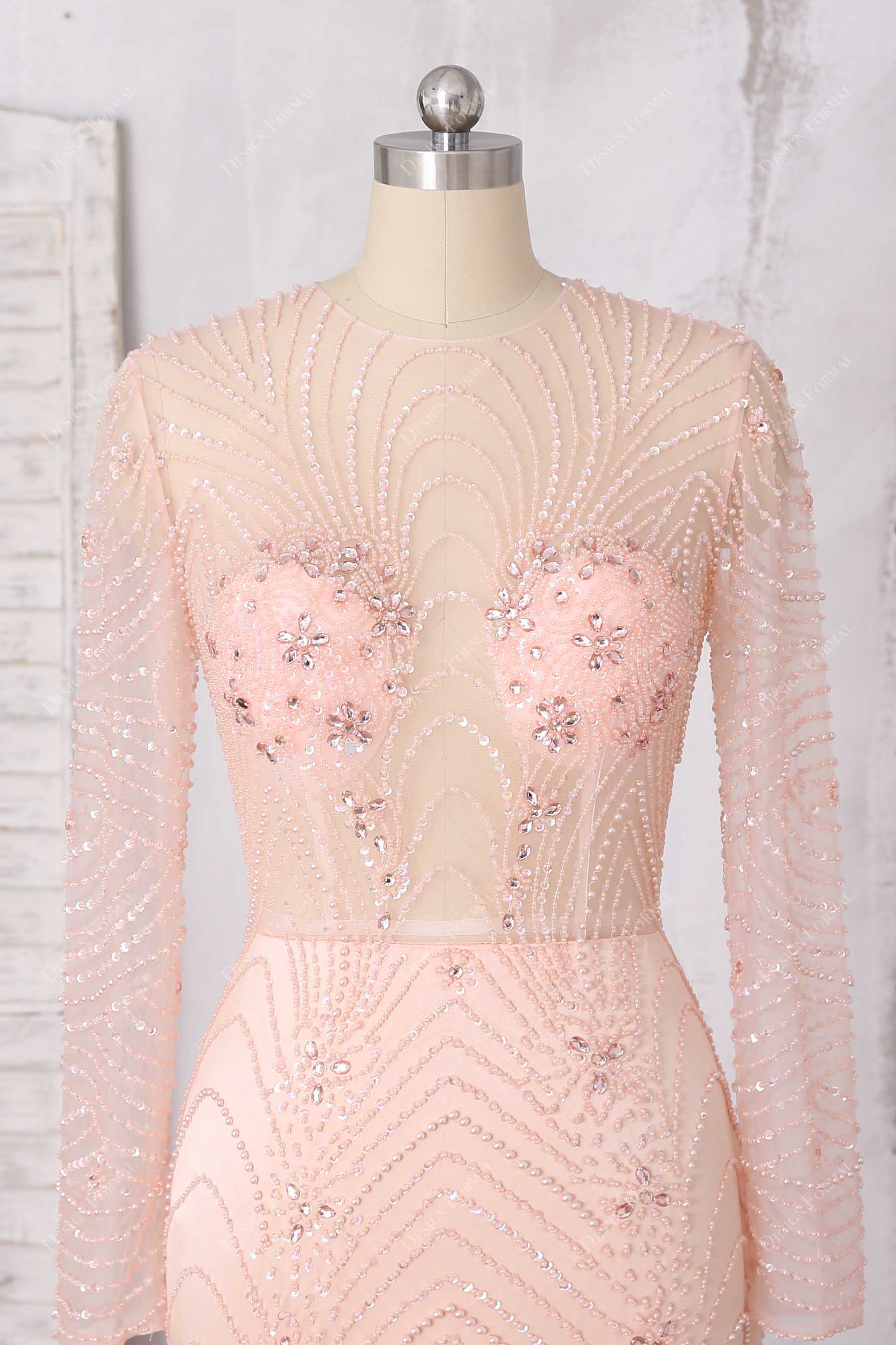 sheer bodice peach pink sewing beads