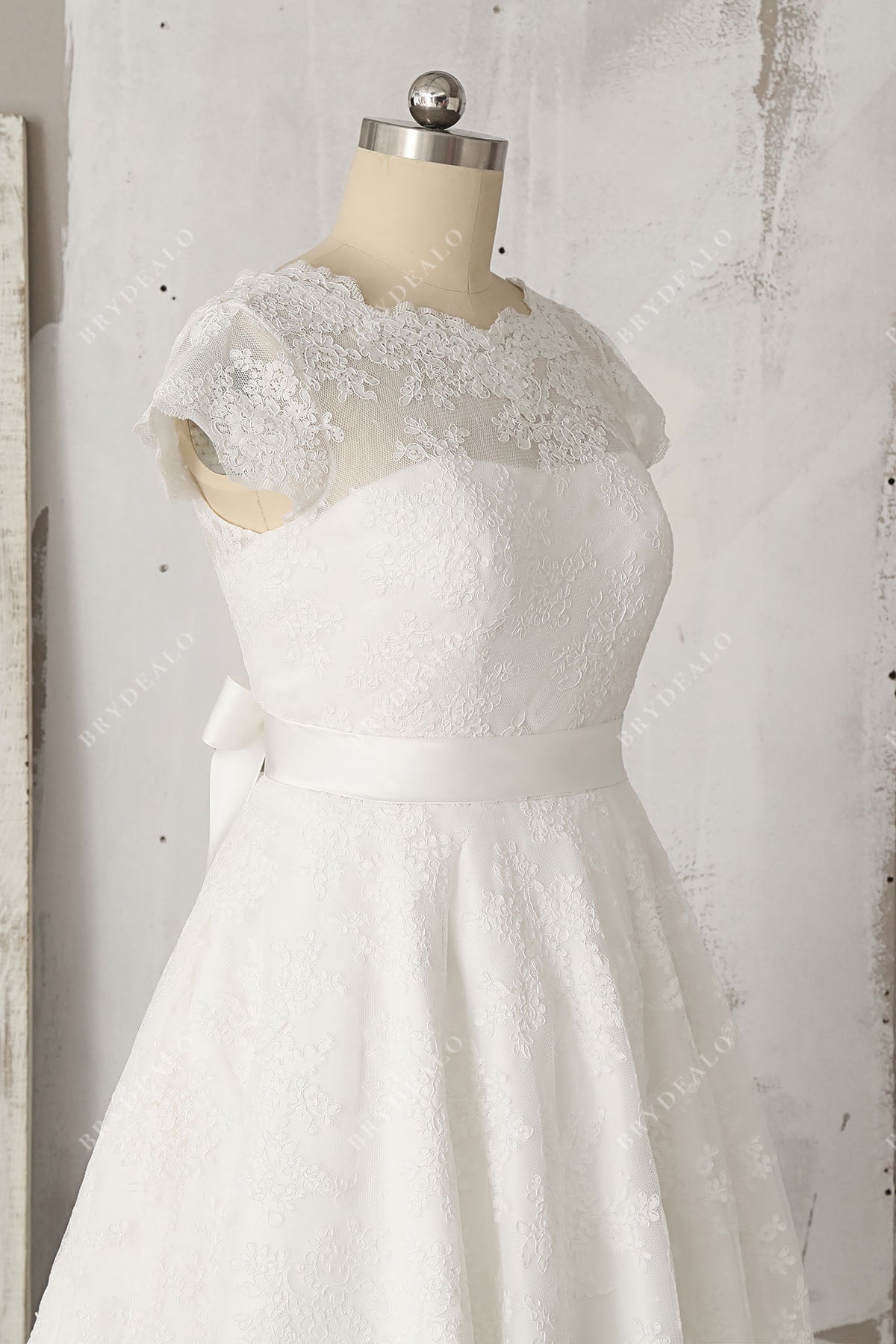 sheer cap sleeves lace casual bridal dress