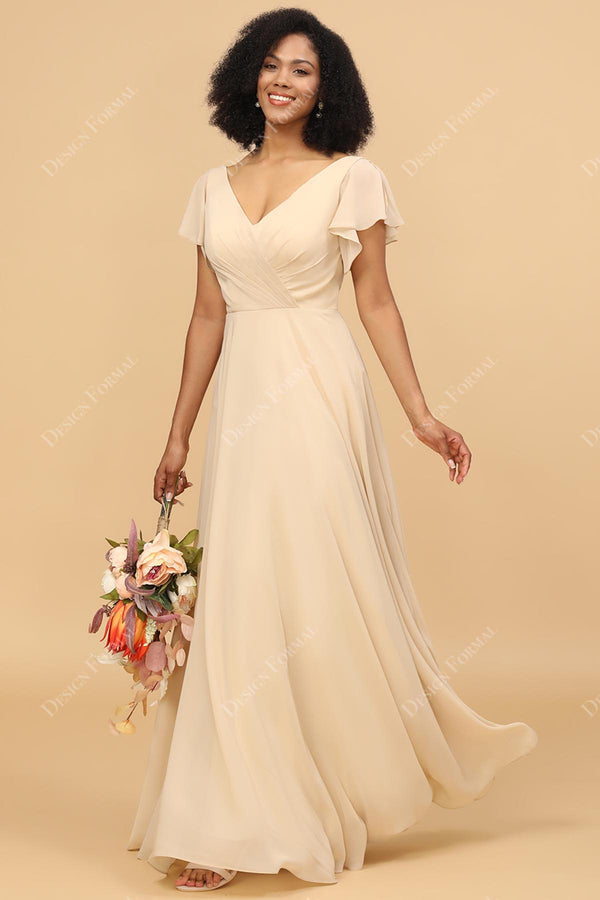 A-line Flutter Sleeves Chiffon Pleated Dress Jade Plus Size